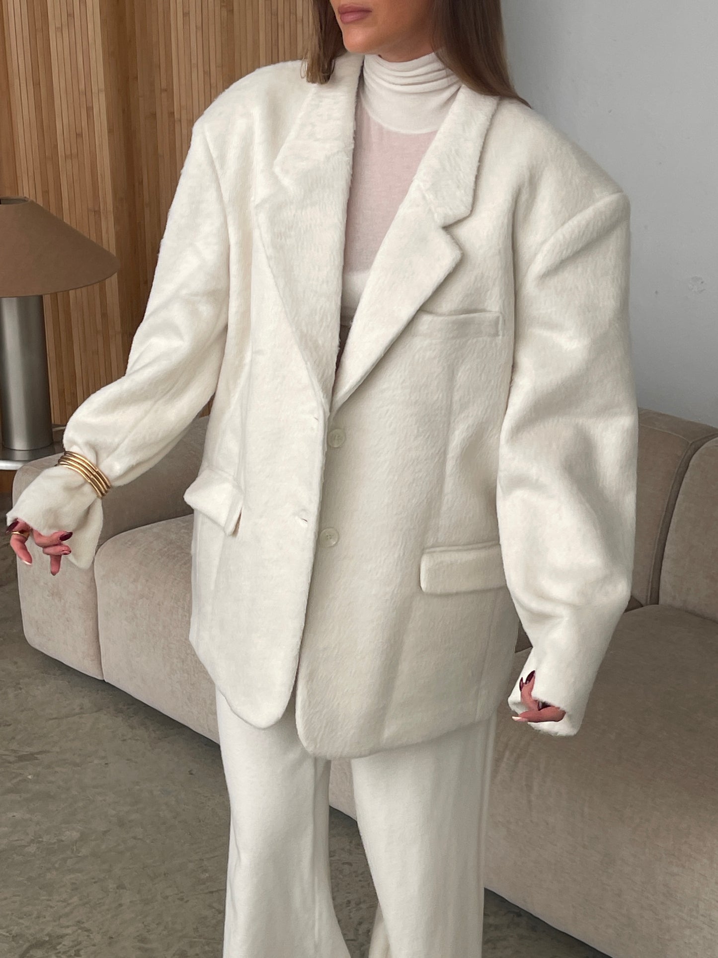 Oversized Brushed Wool Blazer Off White