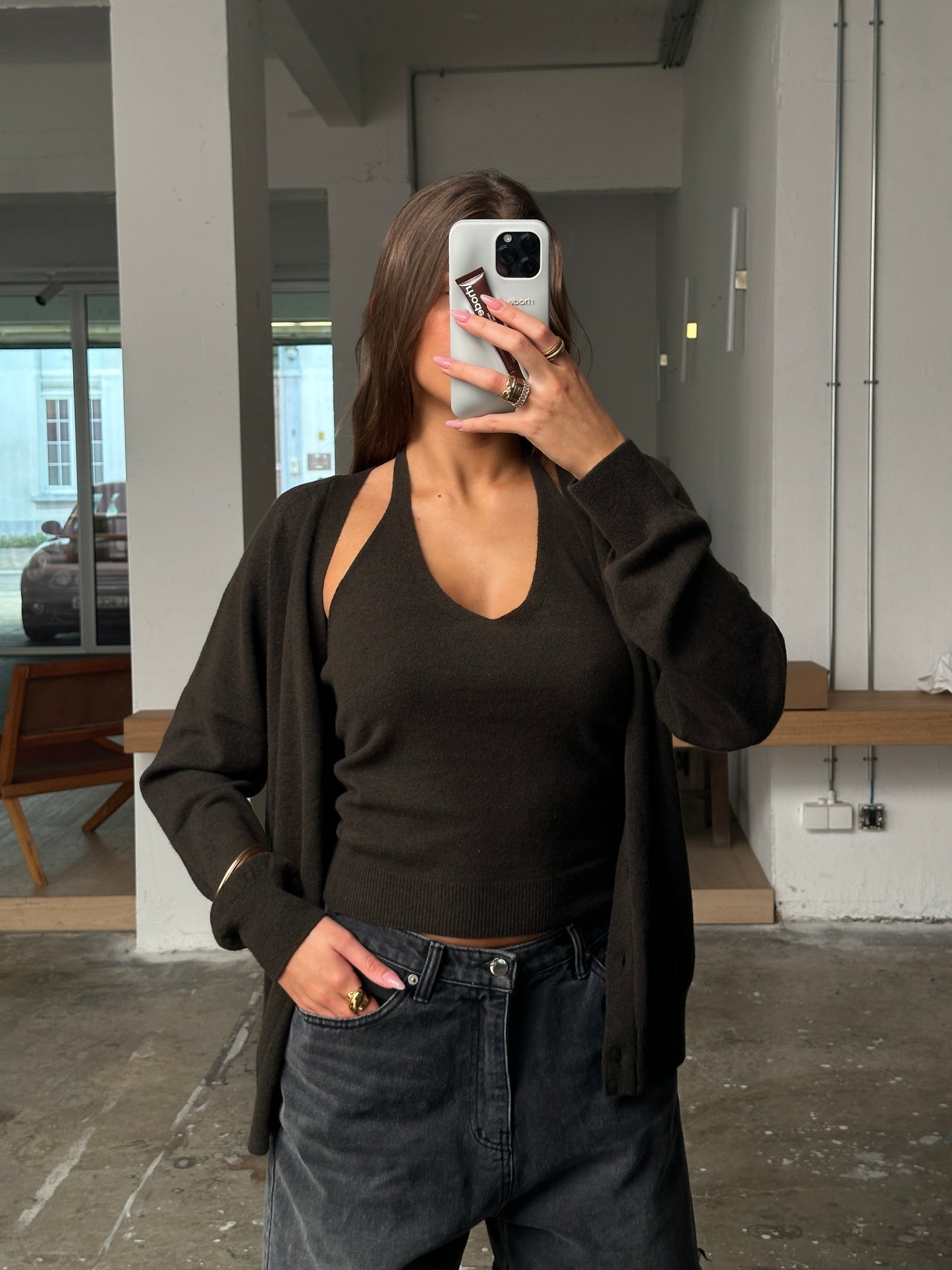 Halter Neck Knitted Top Khaki