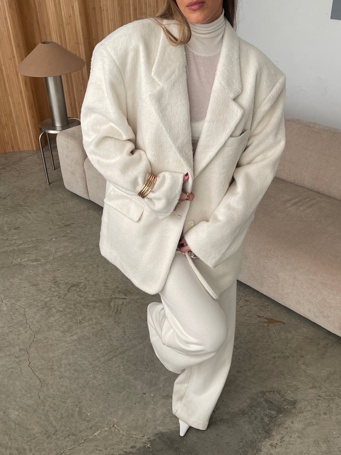 Oversized Brushed Wool Blazer Off White
