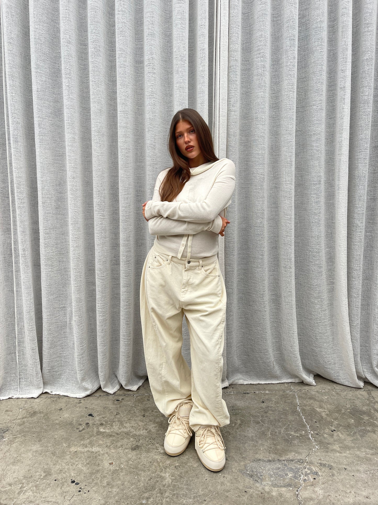 Baggy Wide Leg Corduroy Pants Cream