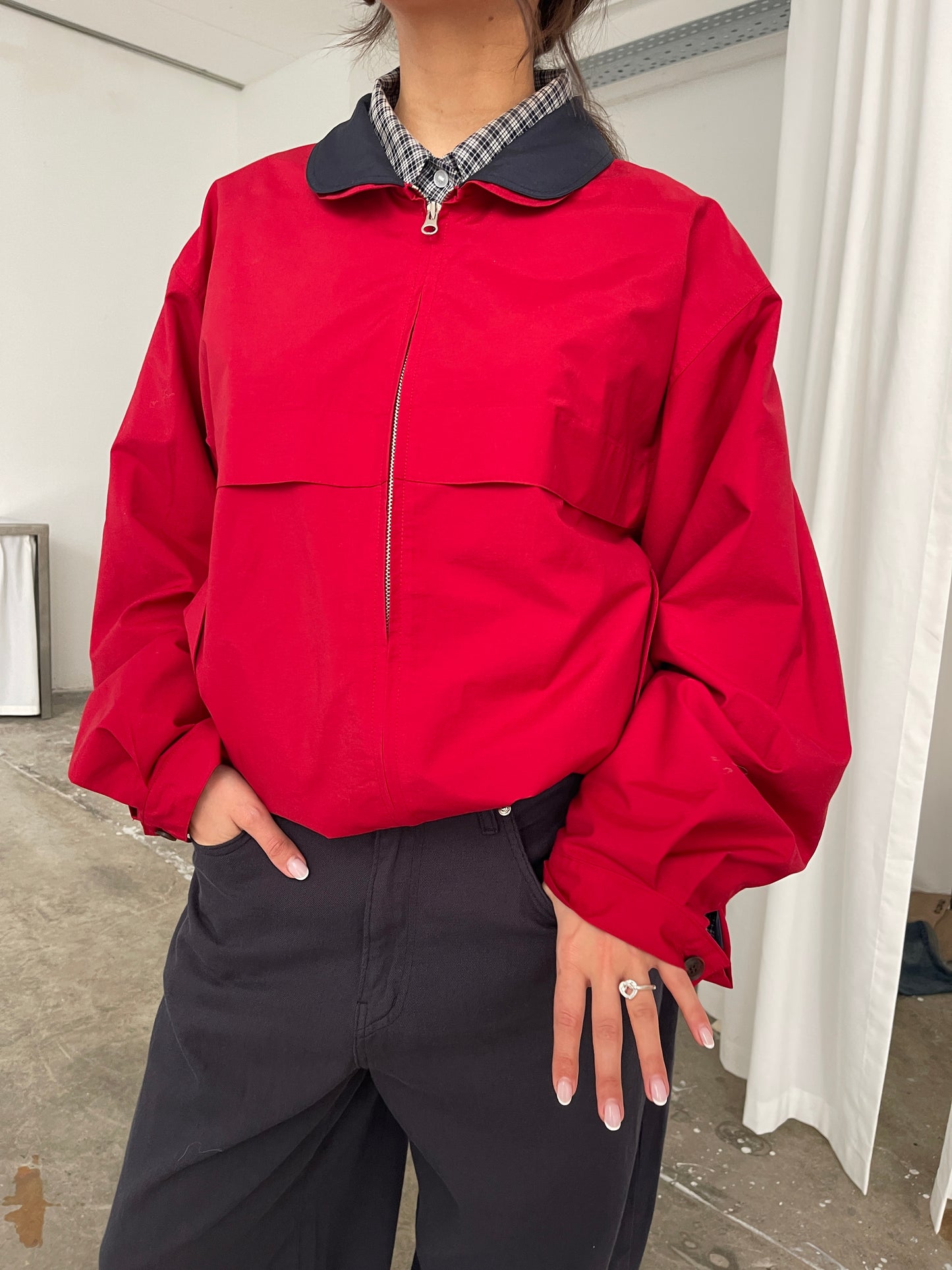 Oversized Double Collared Zip Jacket Red