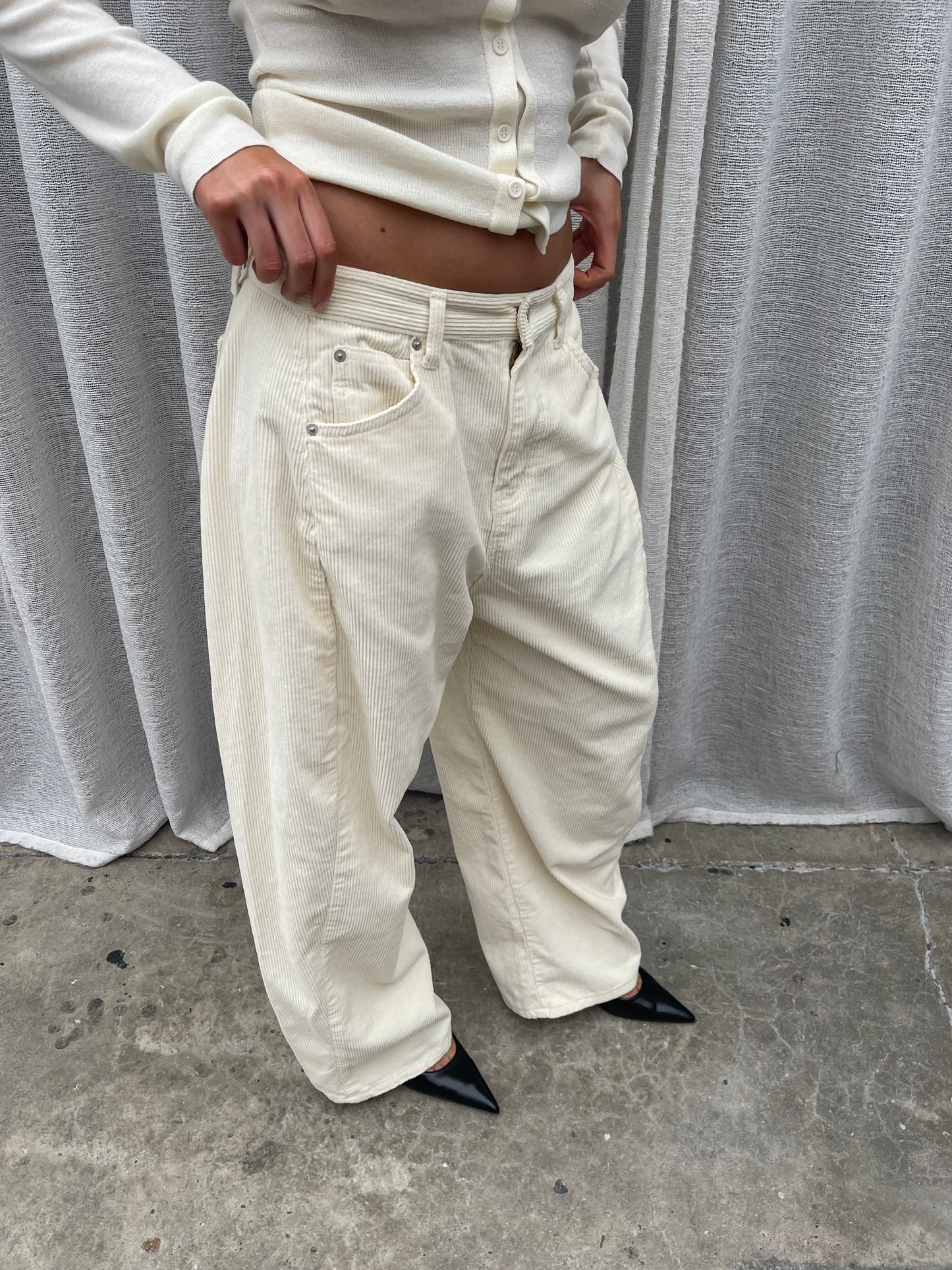 Baggy Wide Leg Corduroy Pants Cream