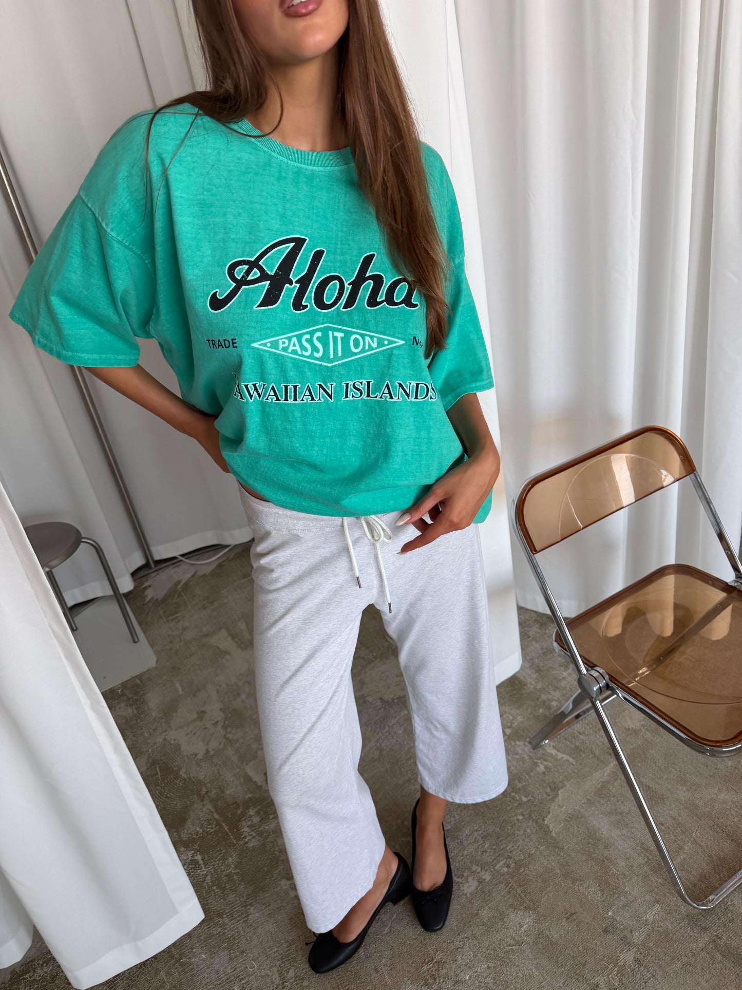 Oversized Aloha Tee Vintage Teal Blue