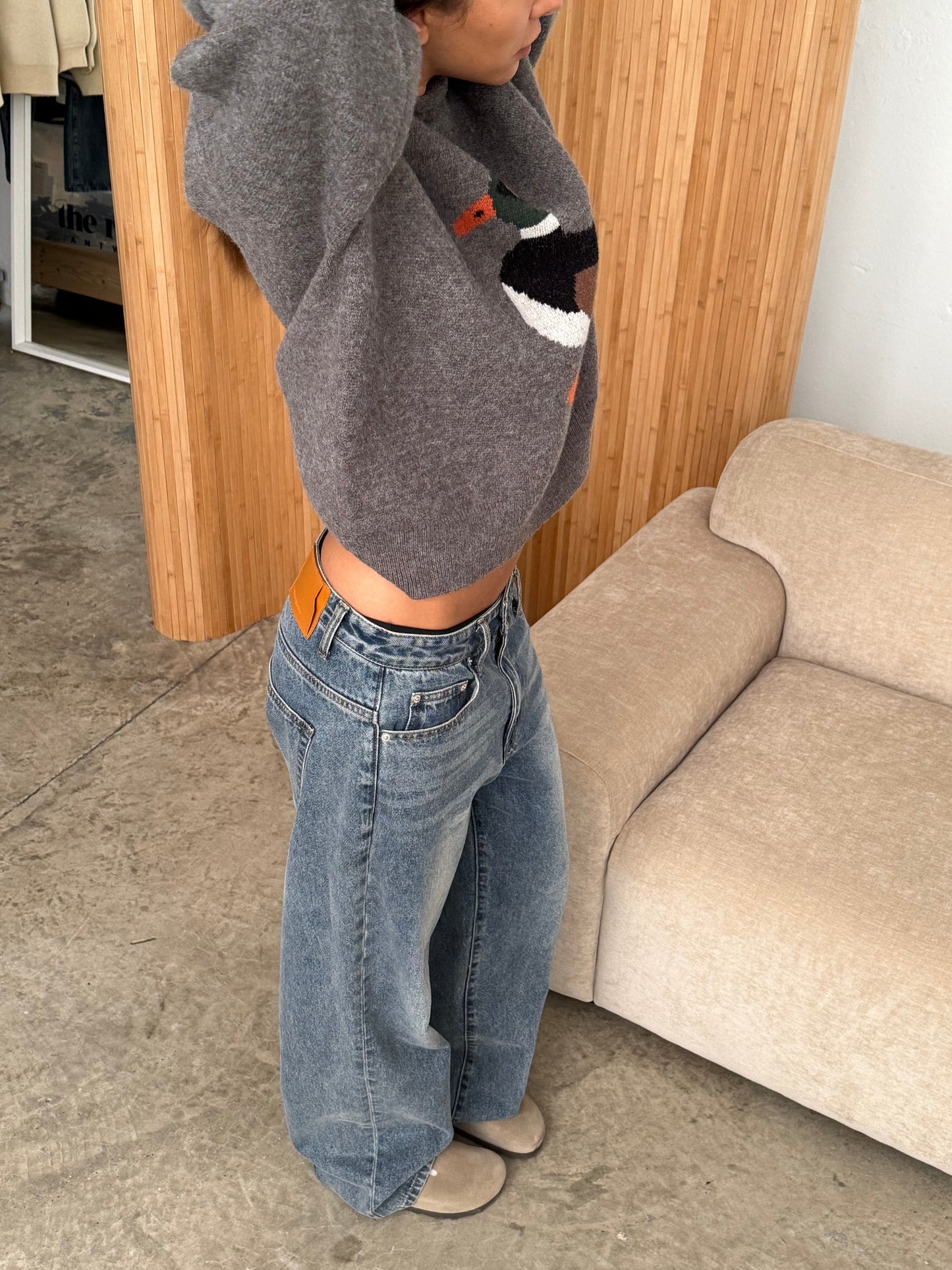 Roll Neck Duck Knit Grey