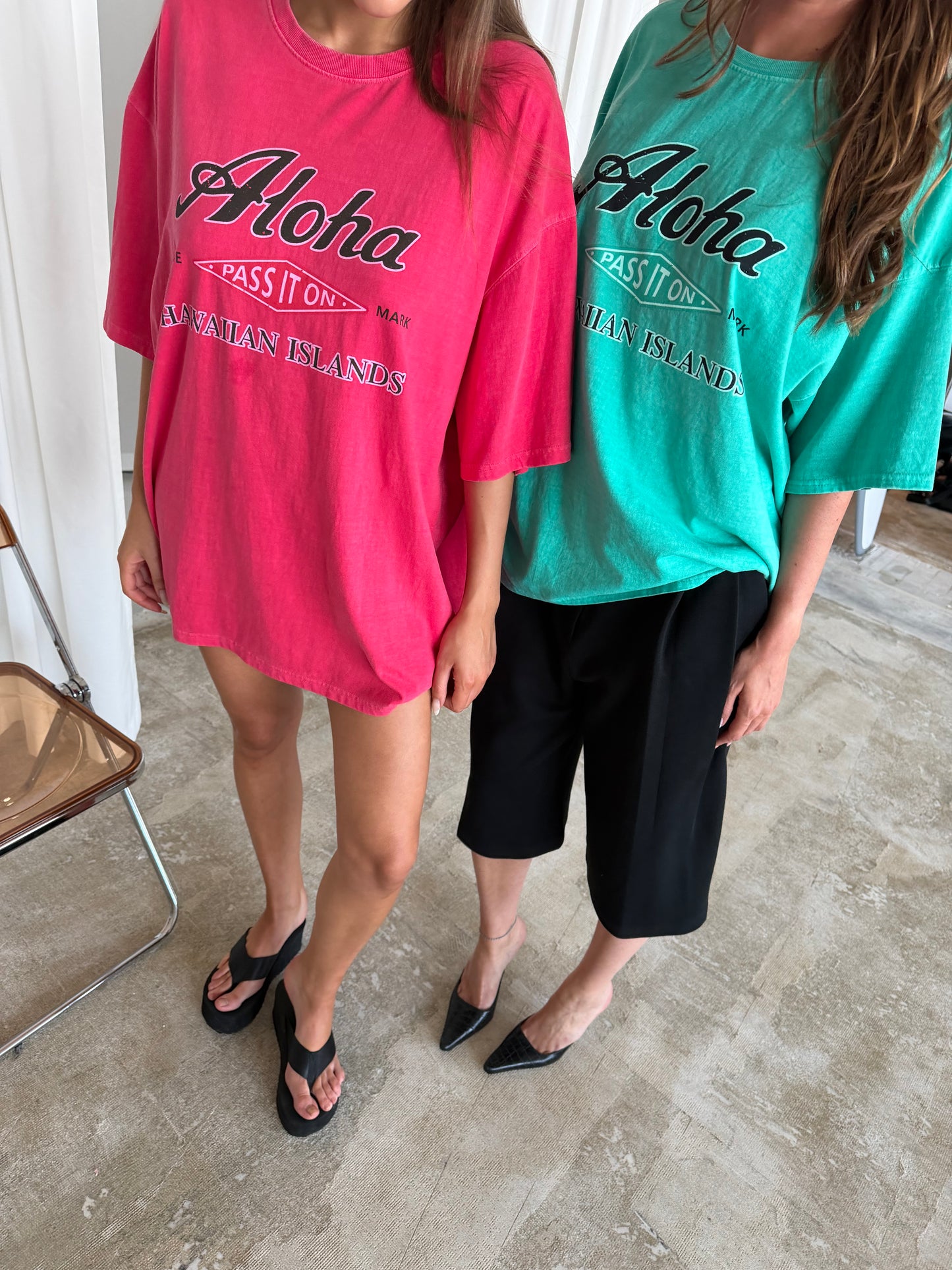 Oversized Aloha Tee Vintage Teal Blue