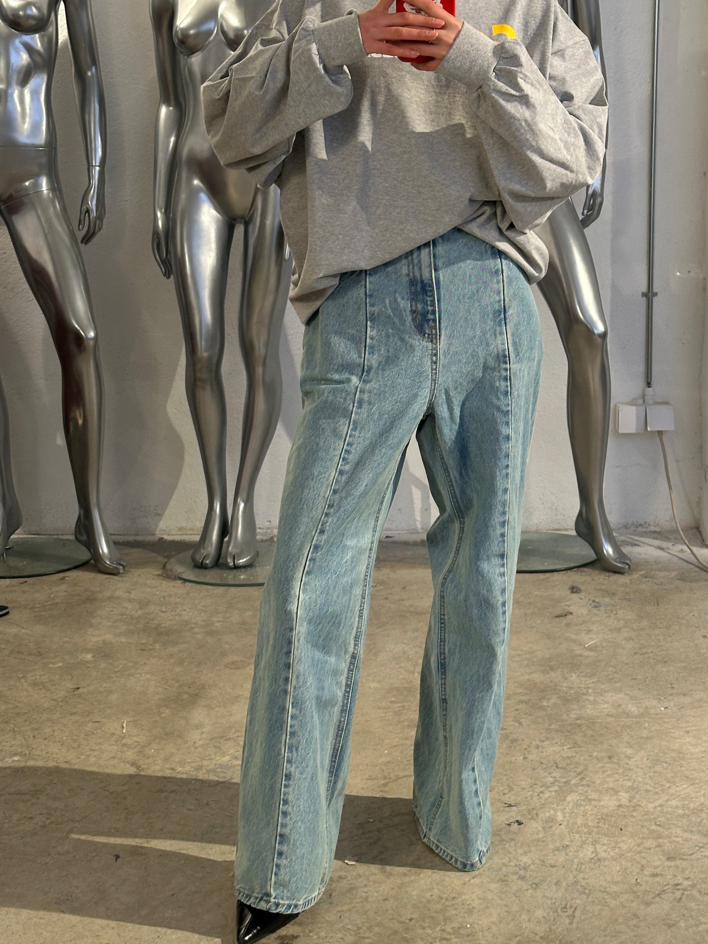Flared Seam Detail Jeans Light Blue