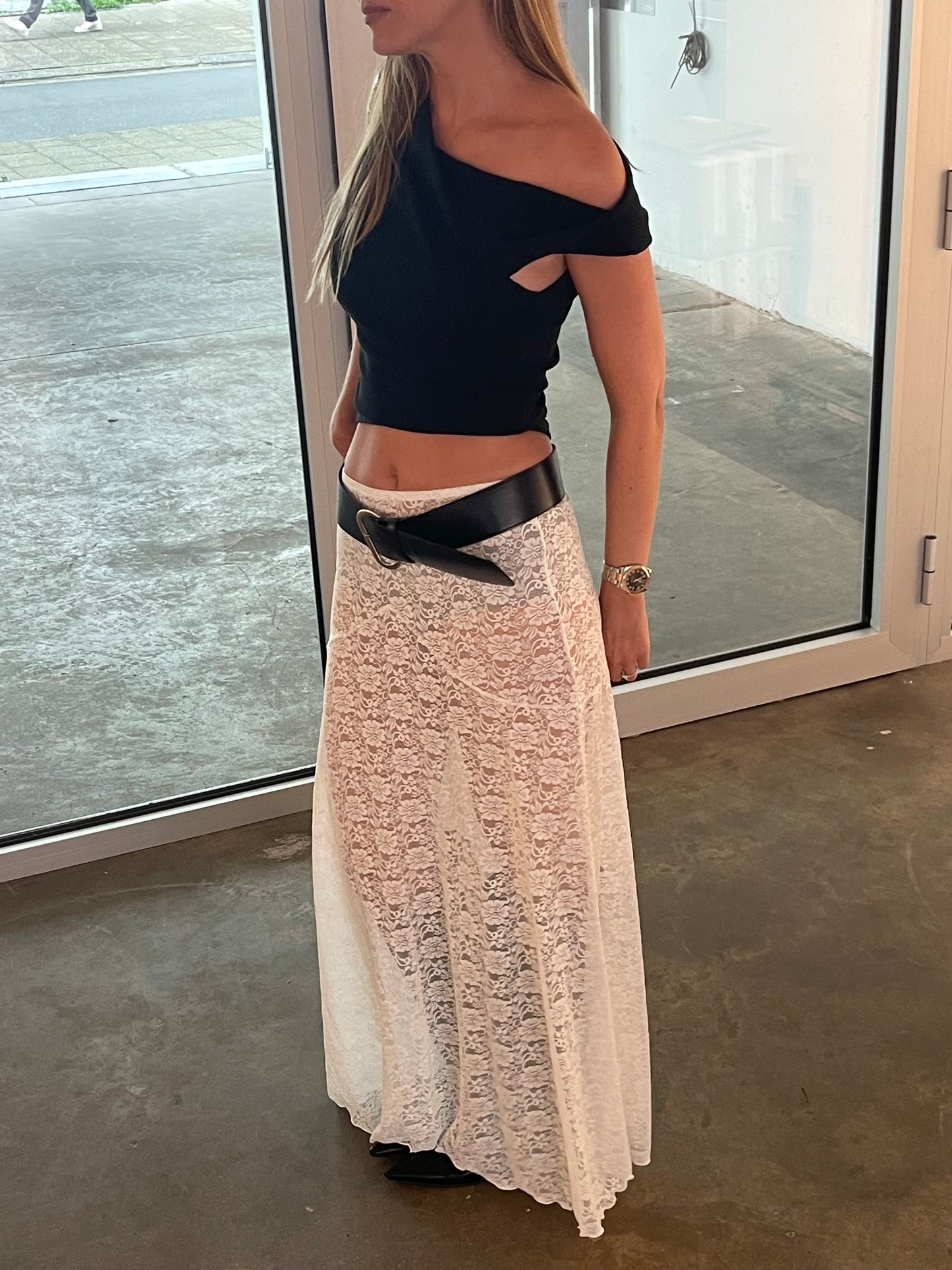 Long Lace Skirt White
