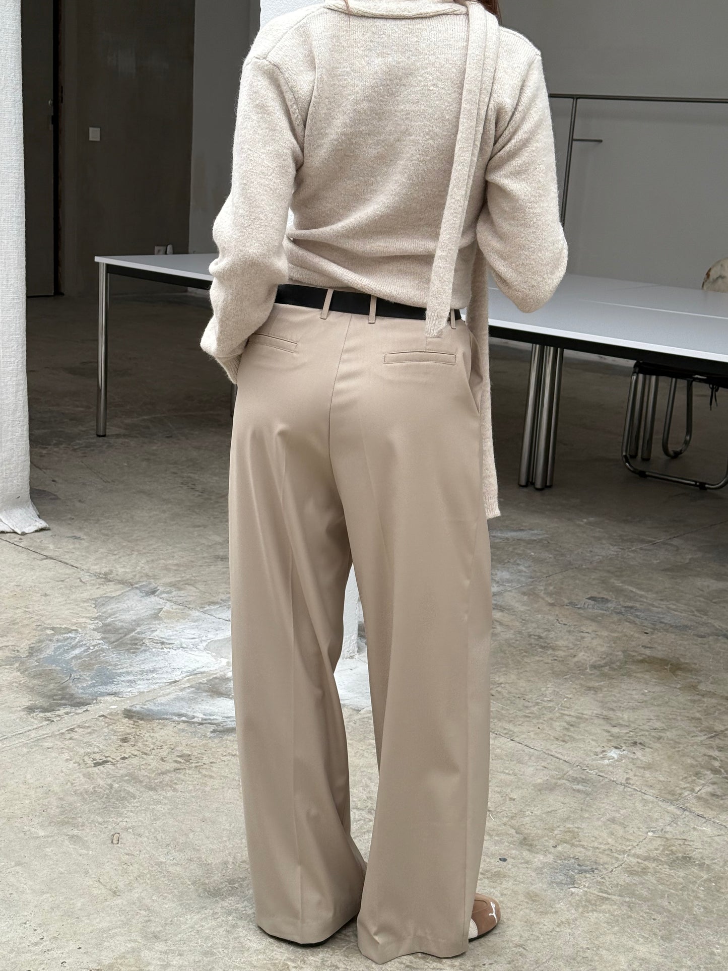 Front Pleated Belted Pants Sand