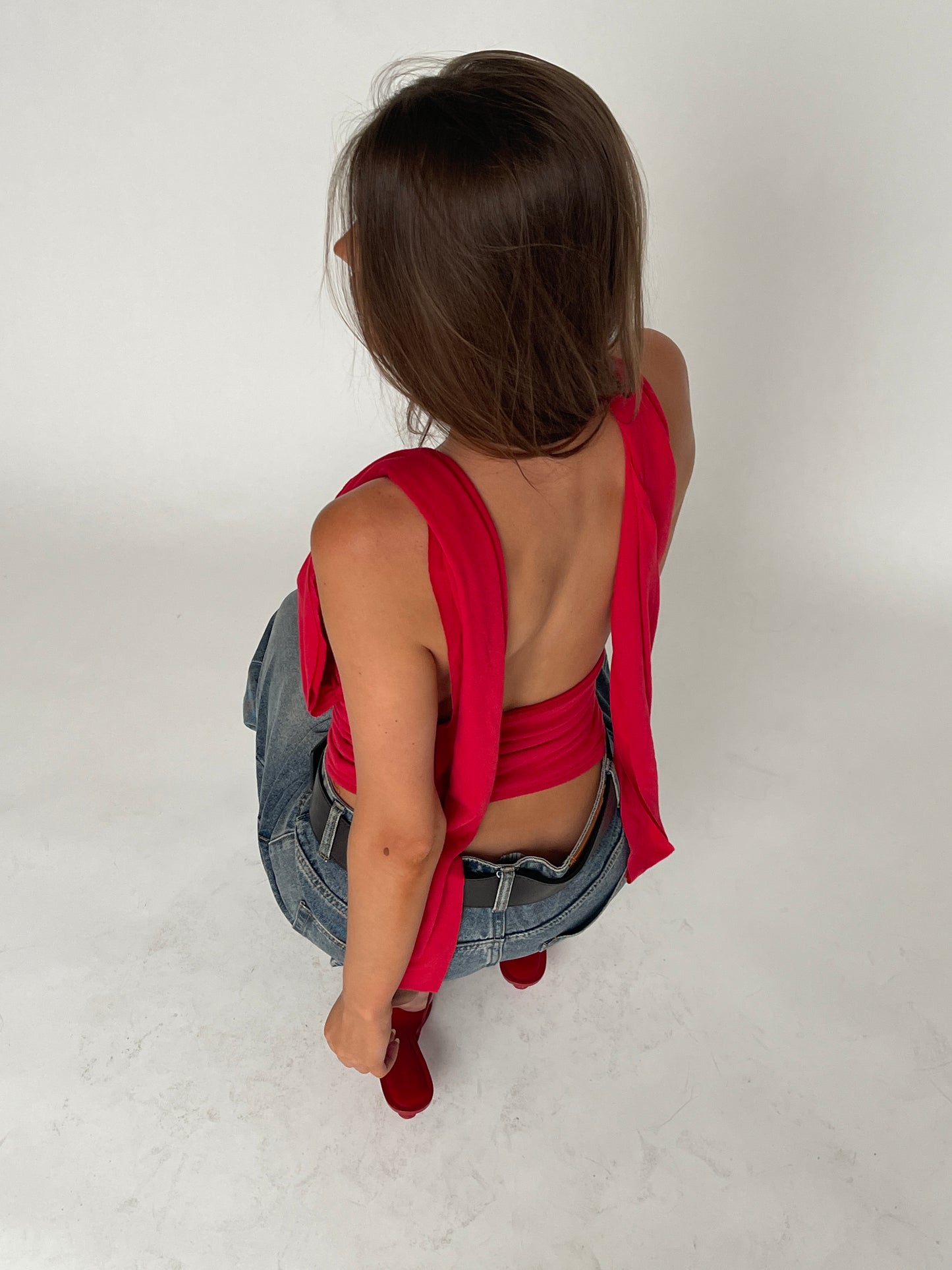 Deep Halter Neck Top Red