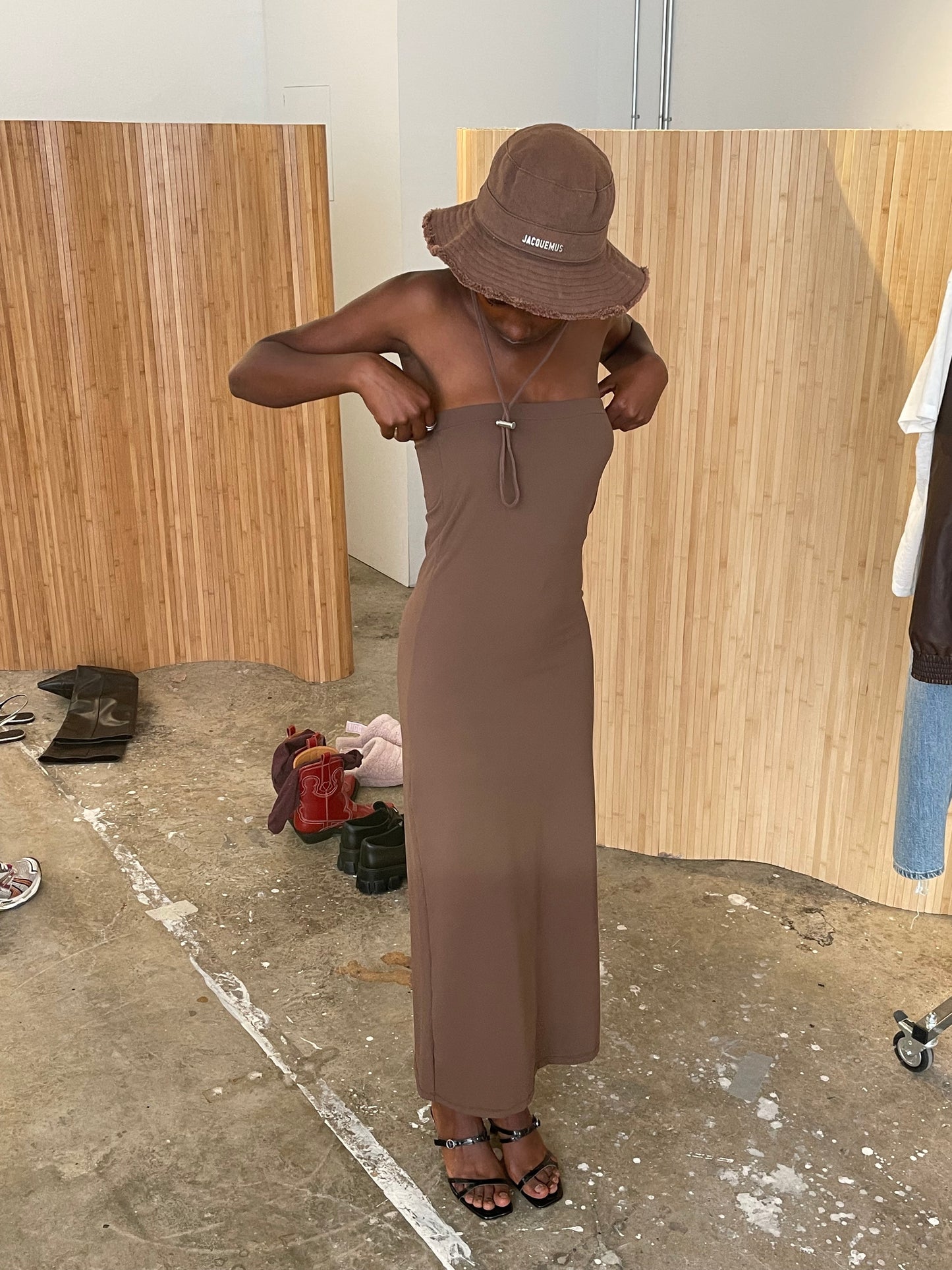 Strapless Stretchy Maxi Dress Brown