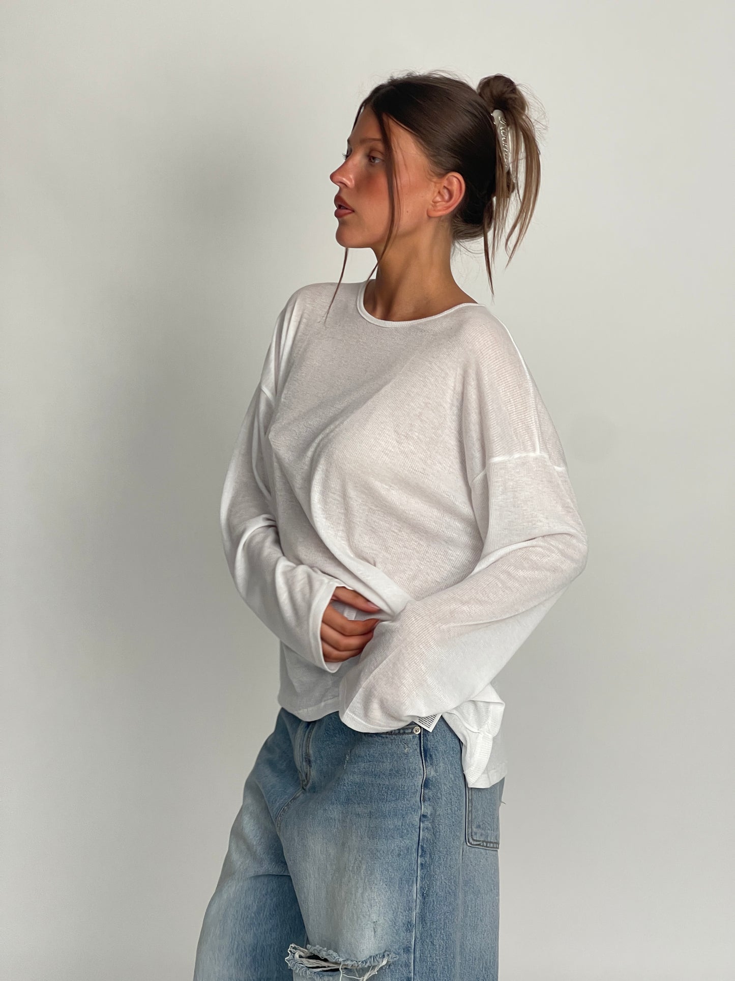 Sheer Loose Longsleeve Tee White