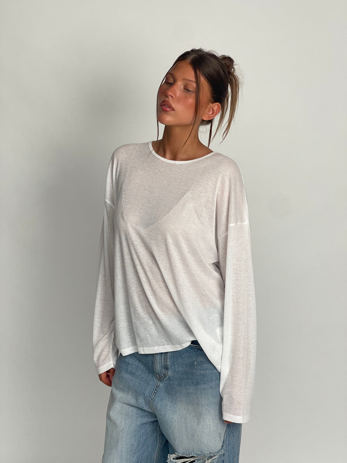 Sheer Loose Longsleeve Tee White