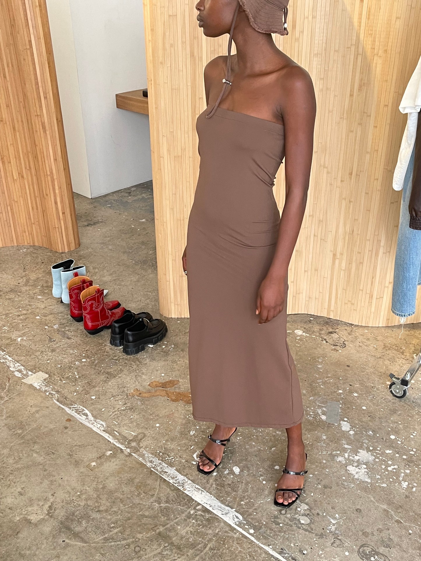 Strapless Stretchy Maxi Dress Brown