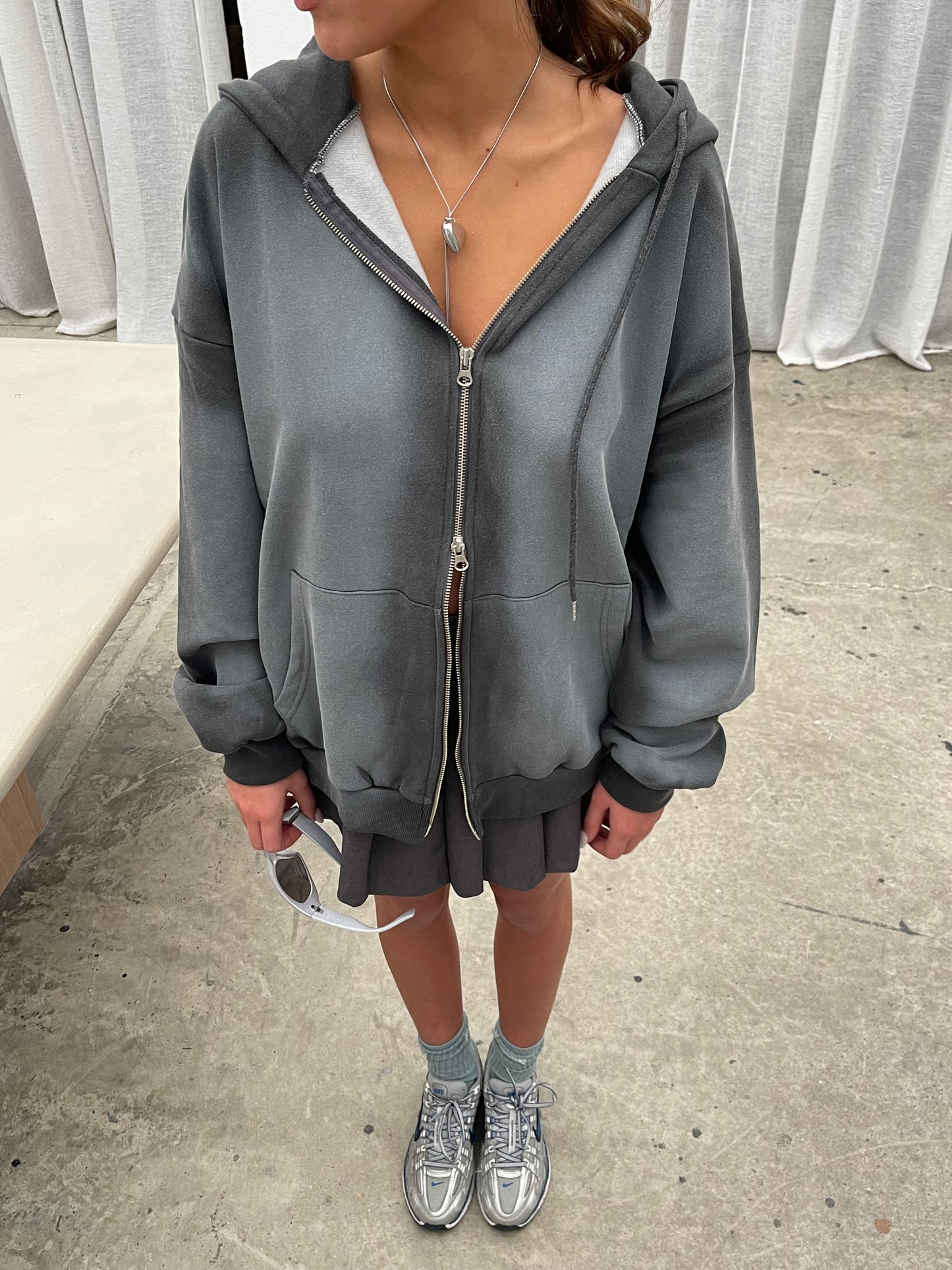 Zipped Ombre Hooded Vest Dark Grey