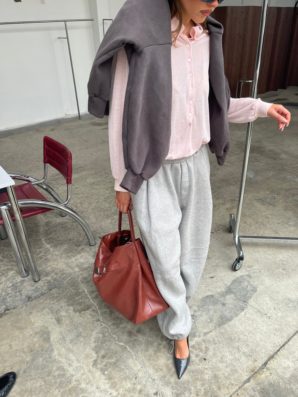 Fleeced Barrel Fit Jogger Pants Grey