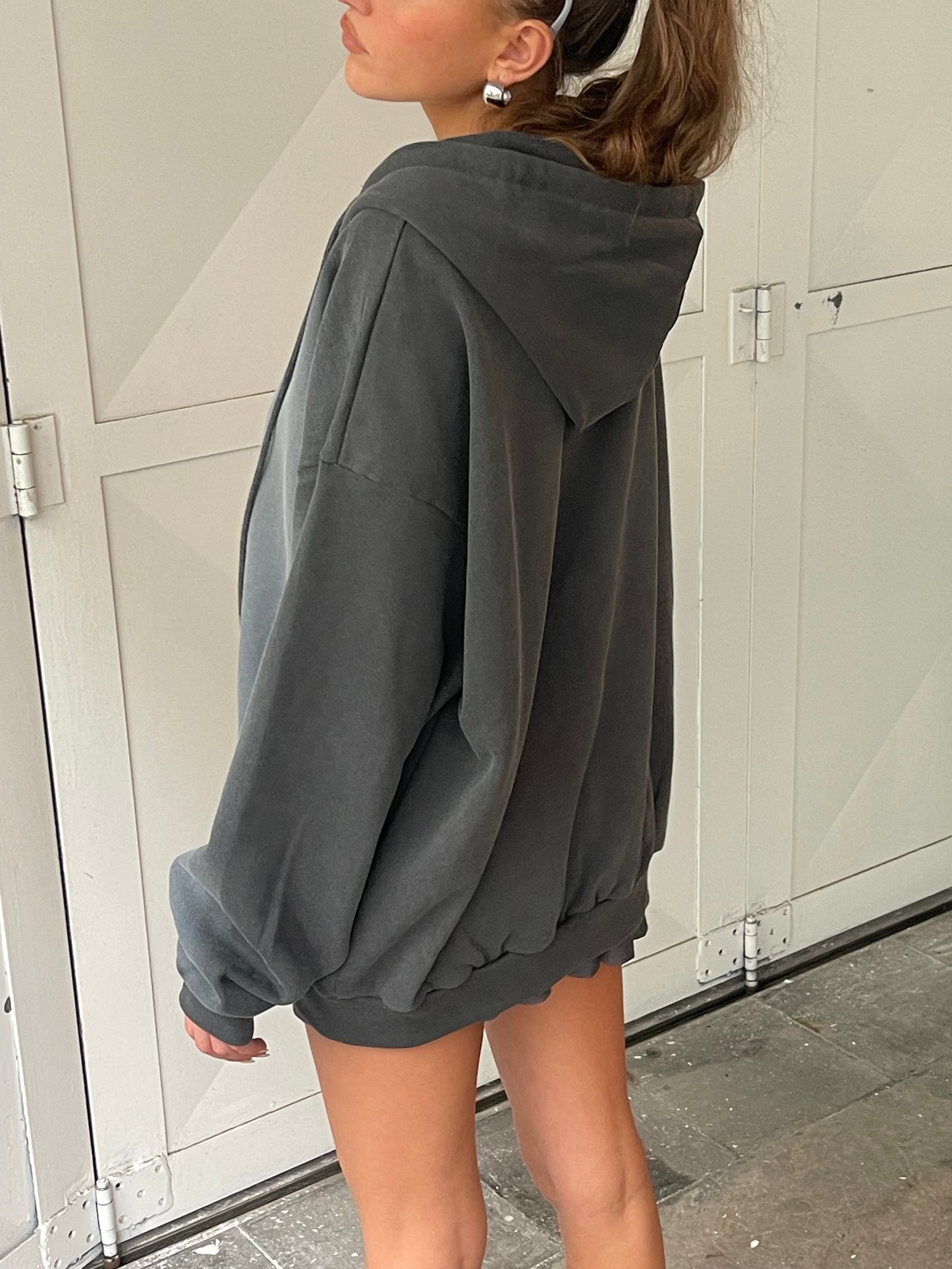 Zipped Ombre Hooded Vest Dark Grey