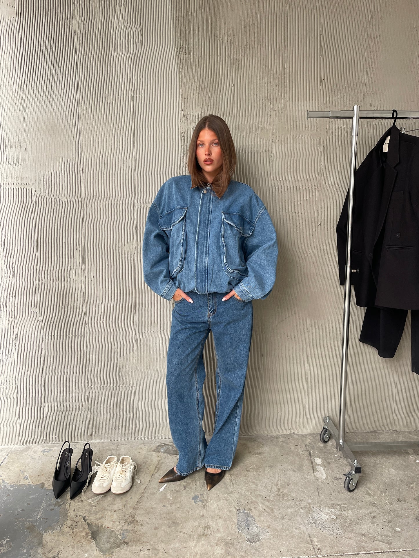 Oversized Corduroy Collared Denim Jacket