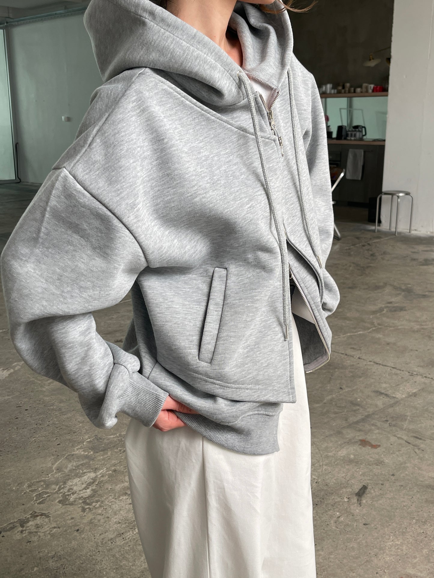Double Layered Zipped Hooded Vest Grey