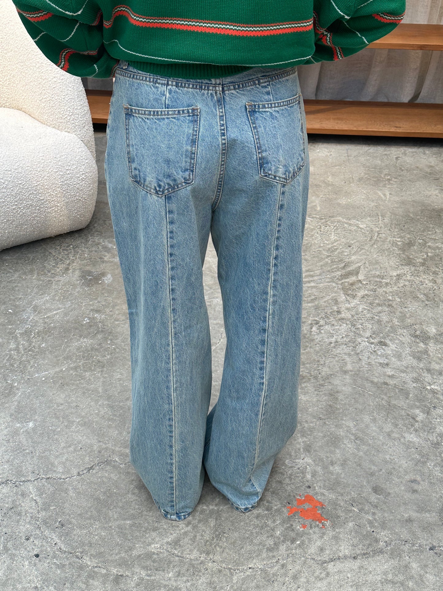 Flared Seam Detail Jeans Light Blue