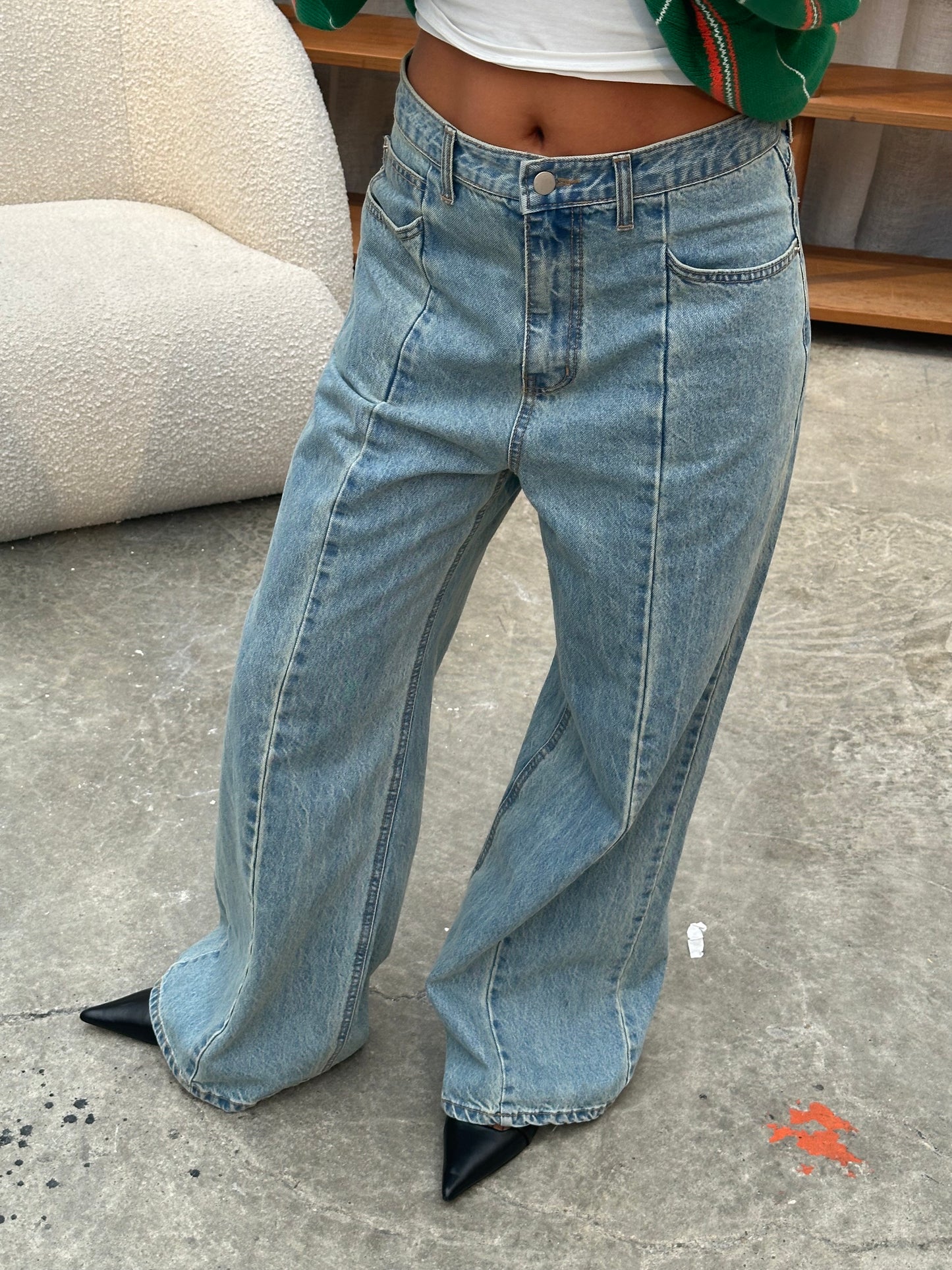Flared Seam Detail Jeans Light Blue