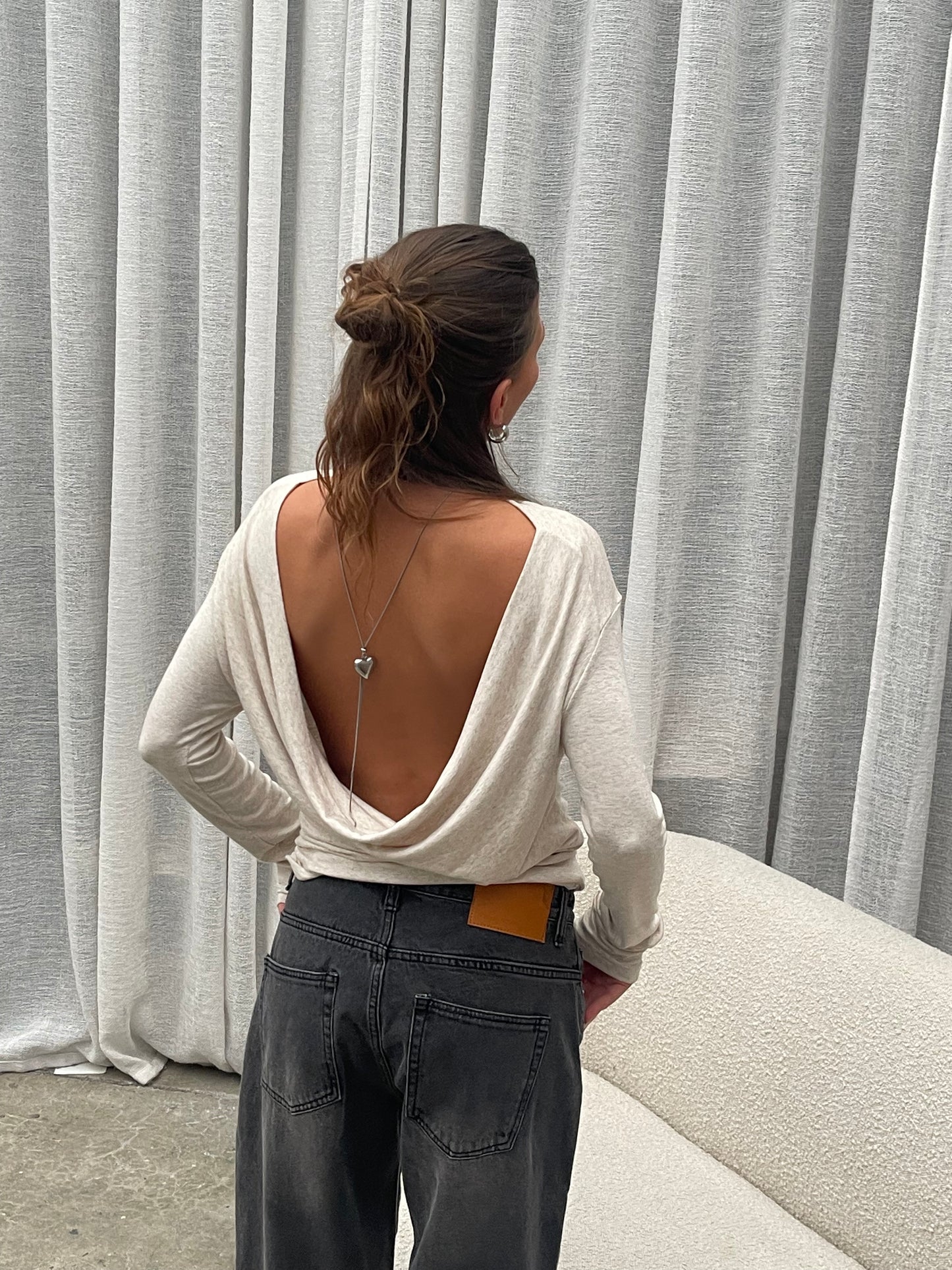 Draped Back Top Oatmeal