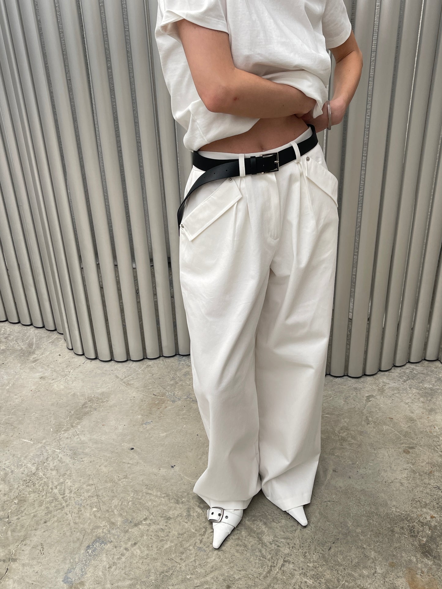 Wide Leg Pocket Detail Pants White