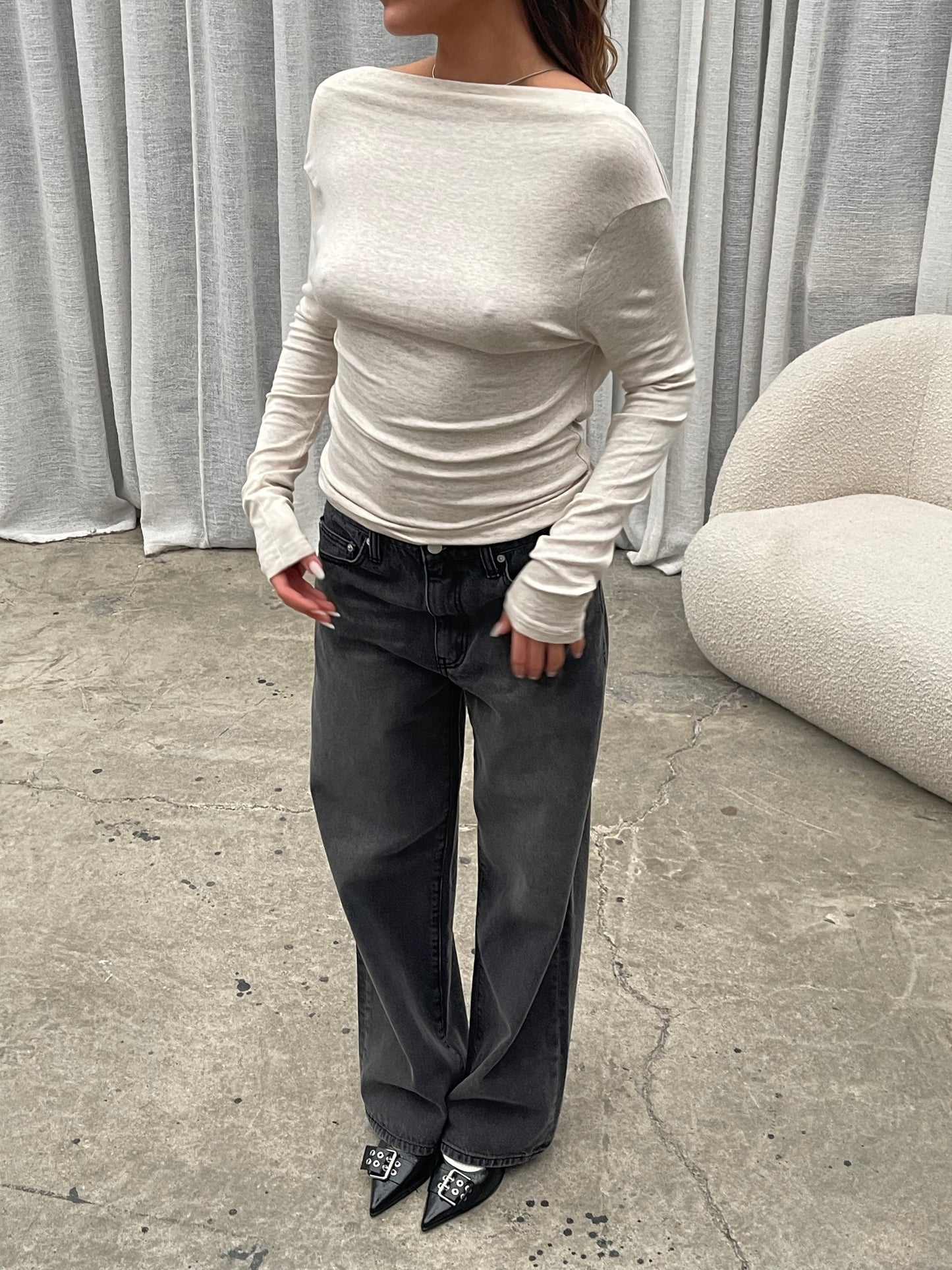 Draped Back Top Oatmeal