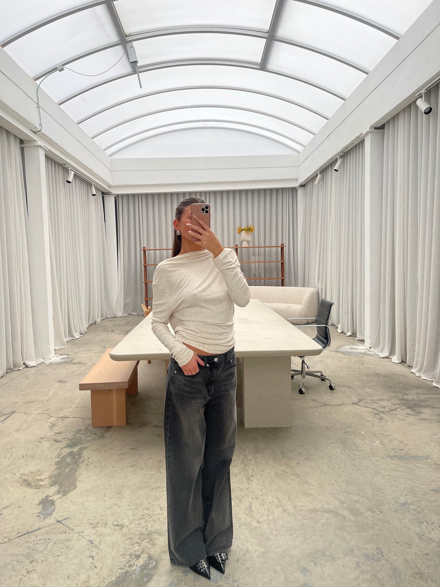 Oberteil mit drapiertem Rücken in Haferflocken