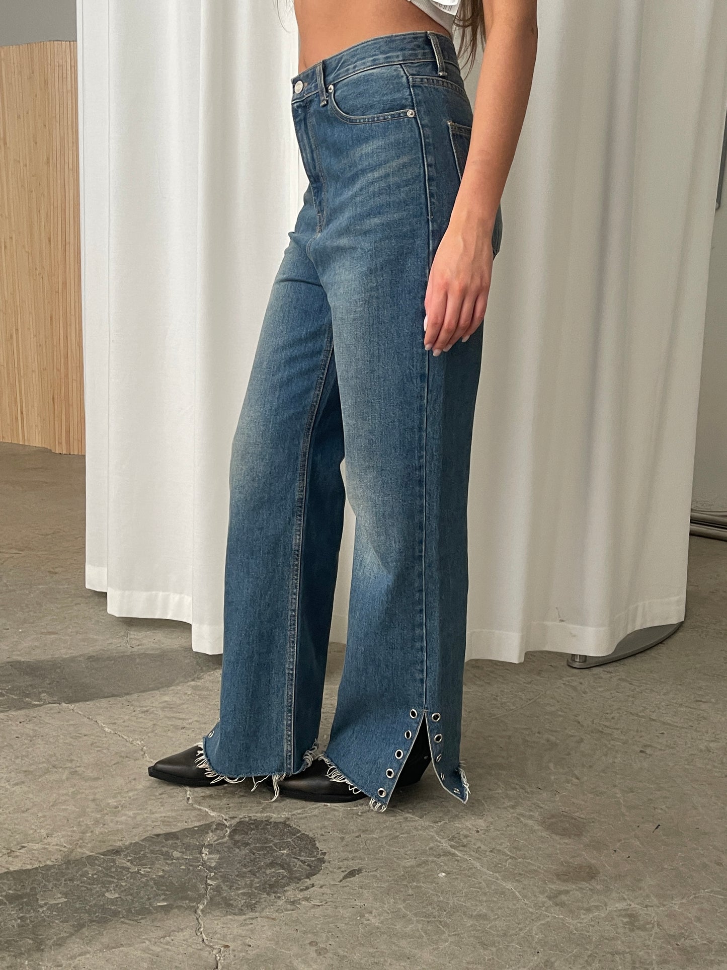 Eyelet Detail Flared Jeans