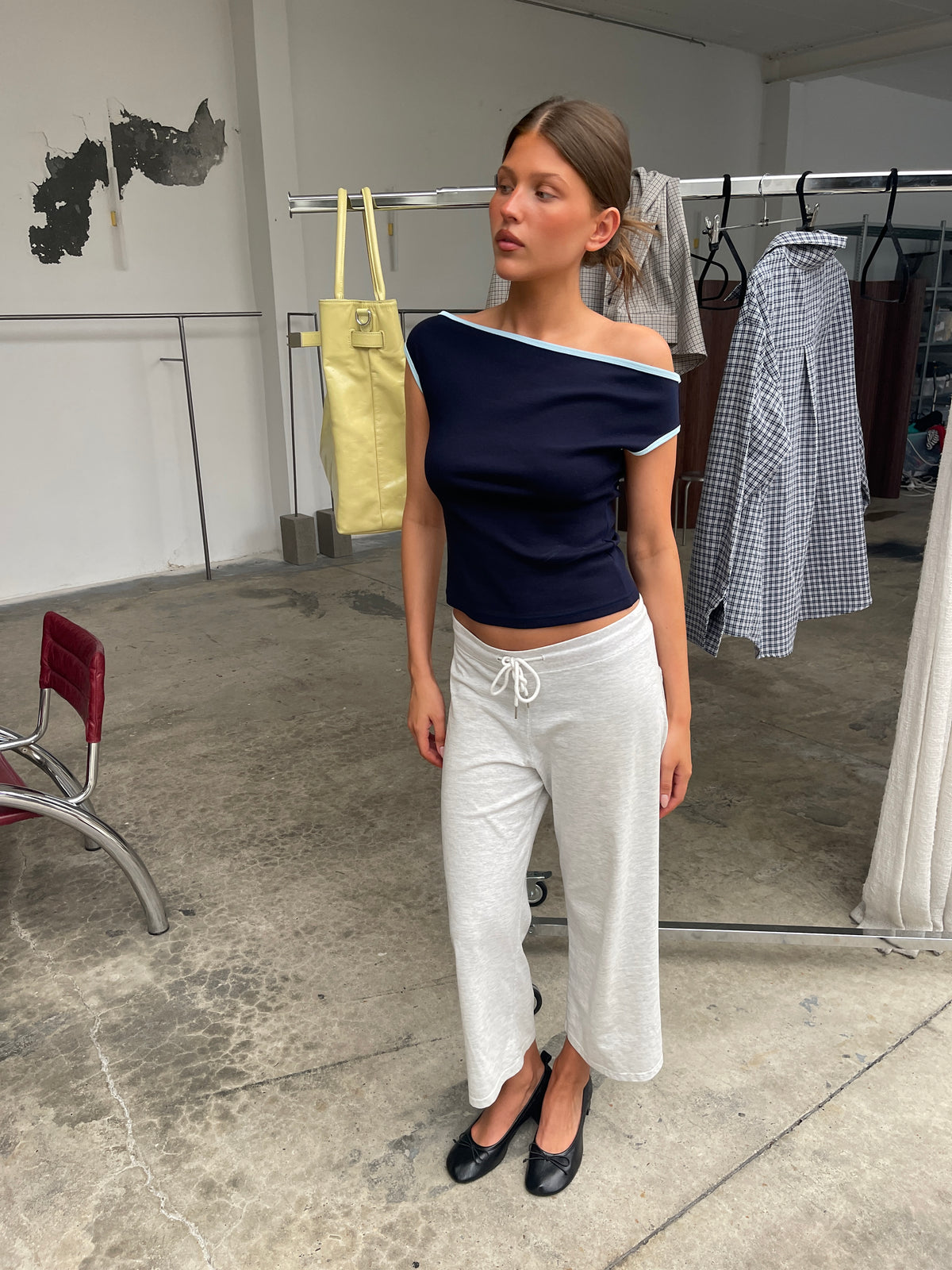 Contrast Off Shoulder Top Dark Blue