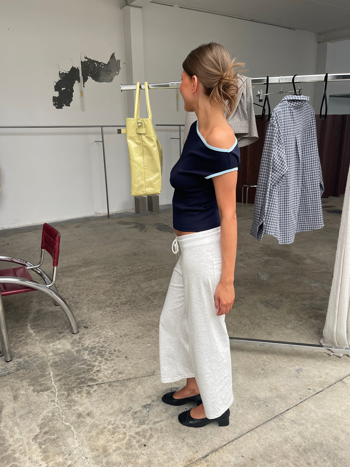 Contrast Off Shoulder Top Dark Blue
