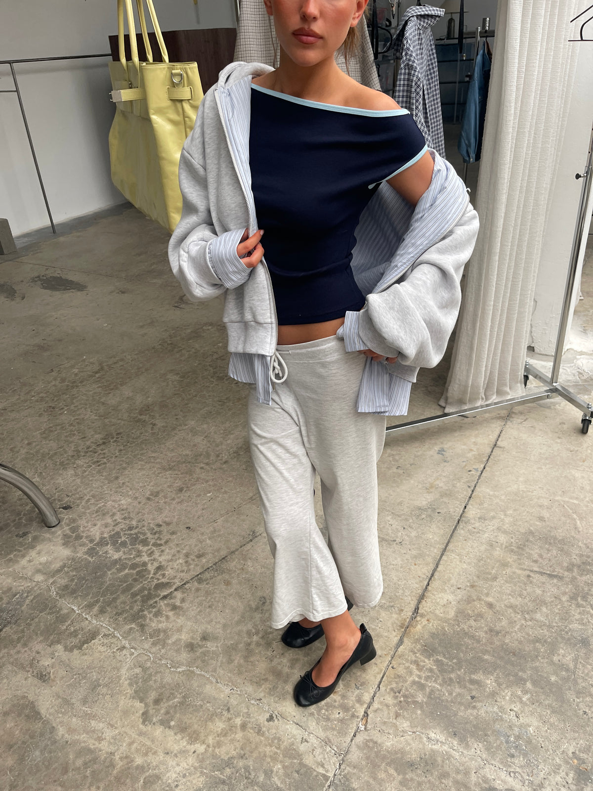 Contrast Off Shoulder Top Dark Blue