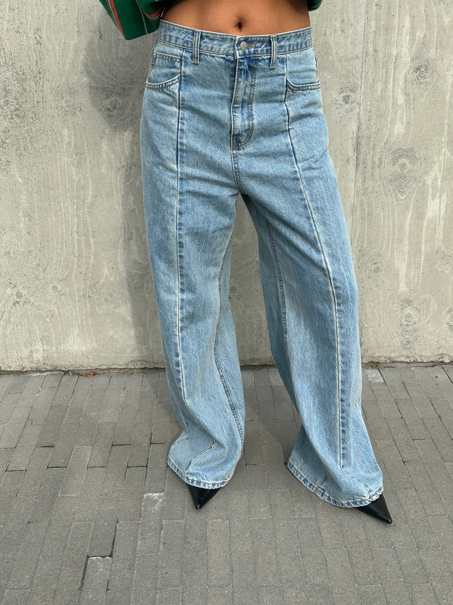 Flared Seam Detail Jeans Light Blue