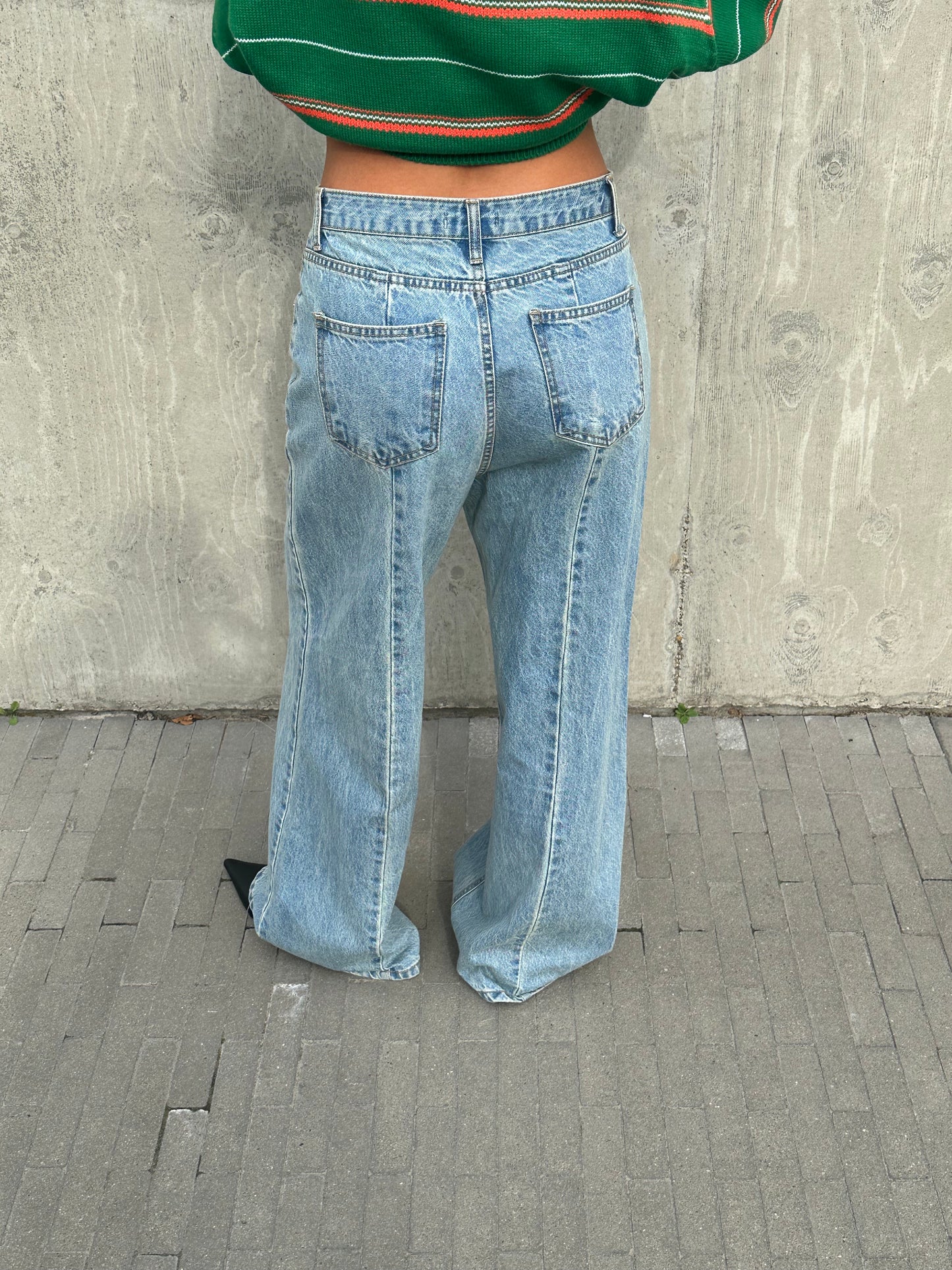 Flared Seam Detail Jeans Light Blue