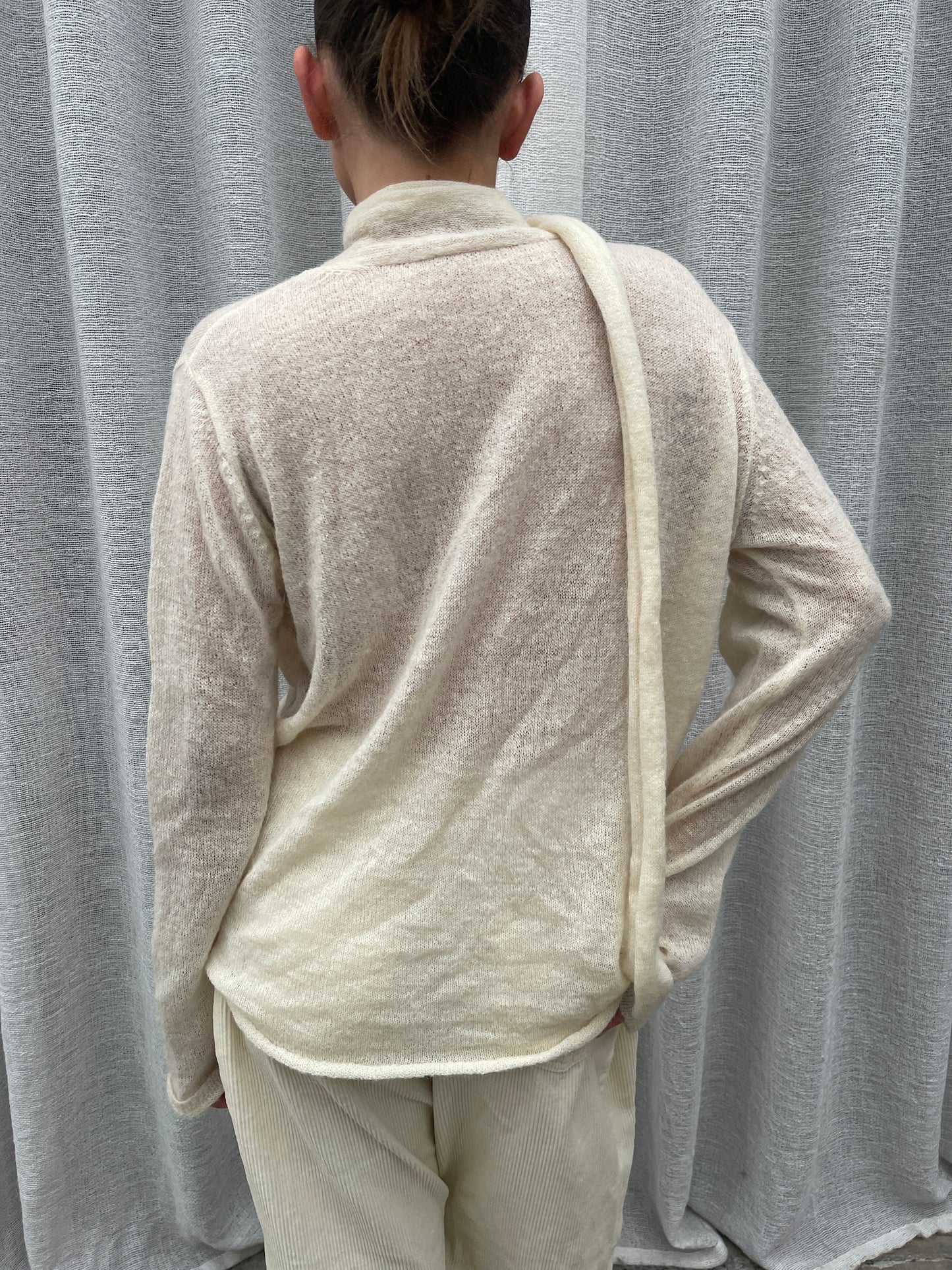 Scarf Detail Loose Knit Cream