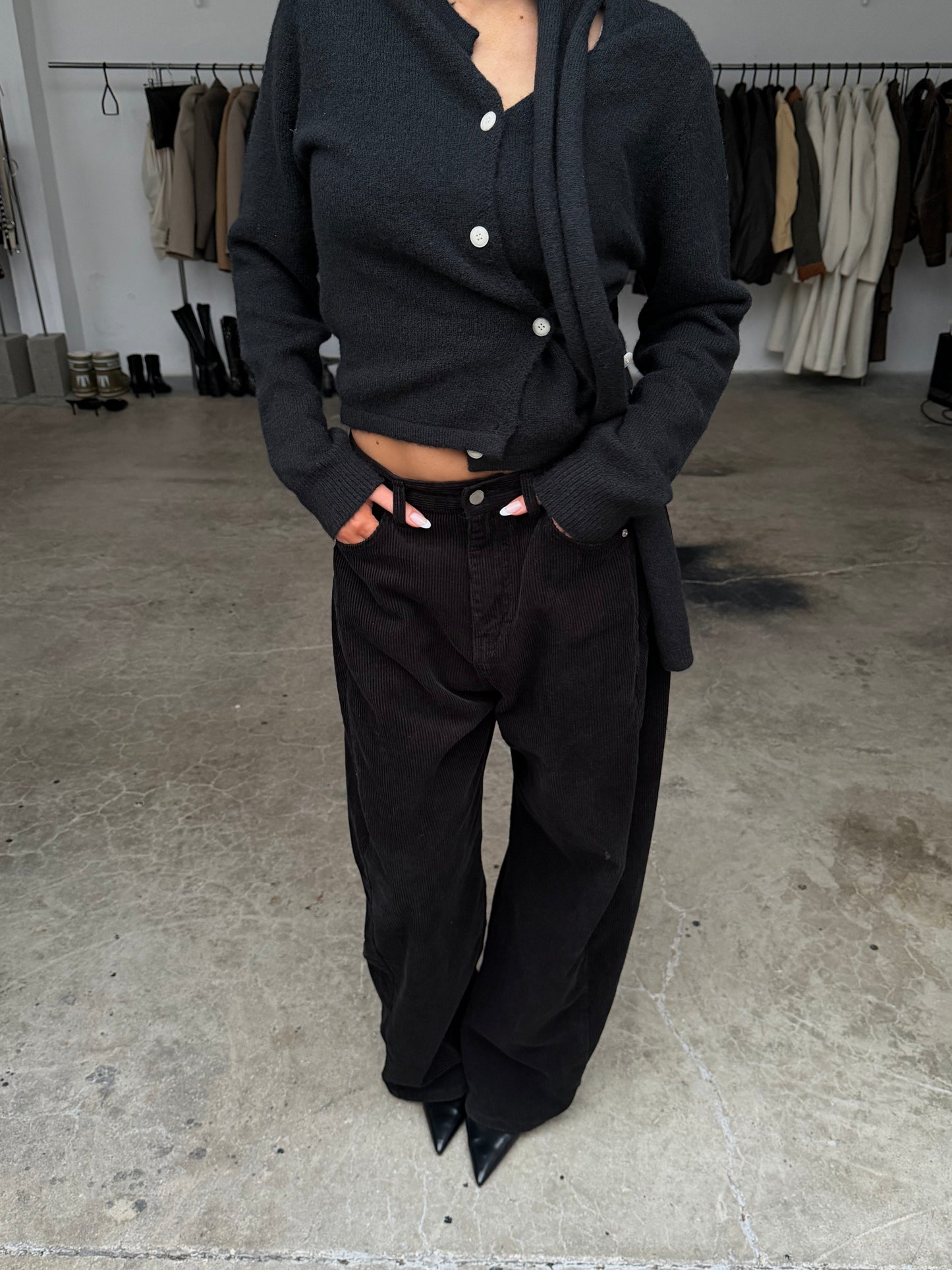 Baggy Wide Leg Corduroy Pants Blue-Black