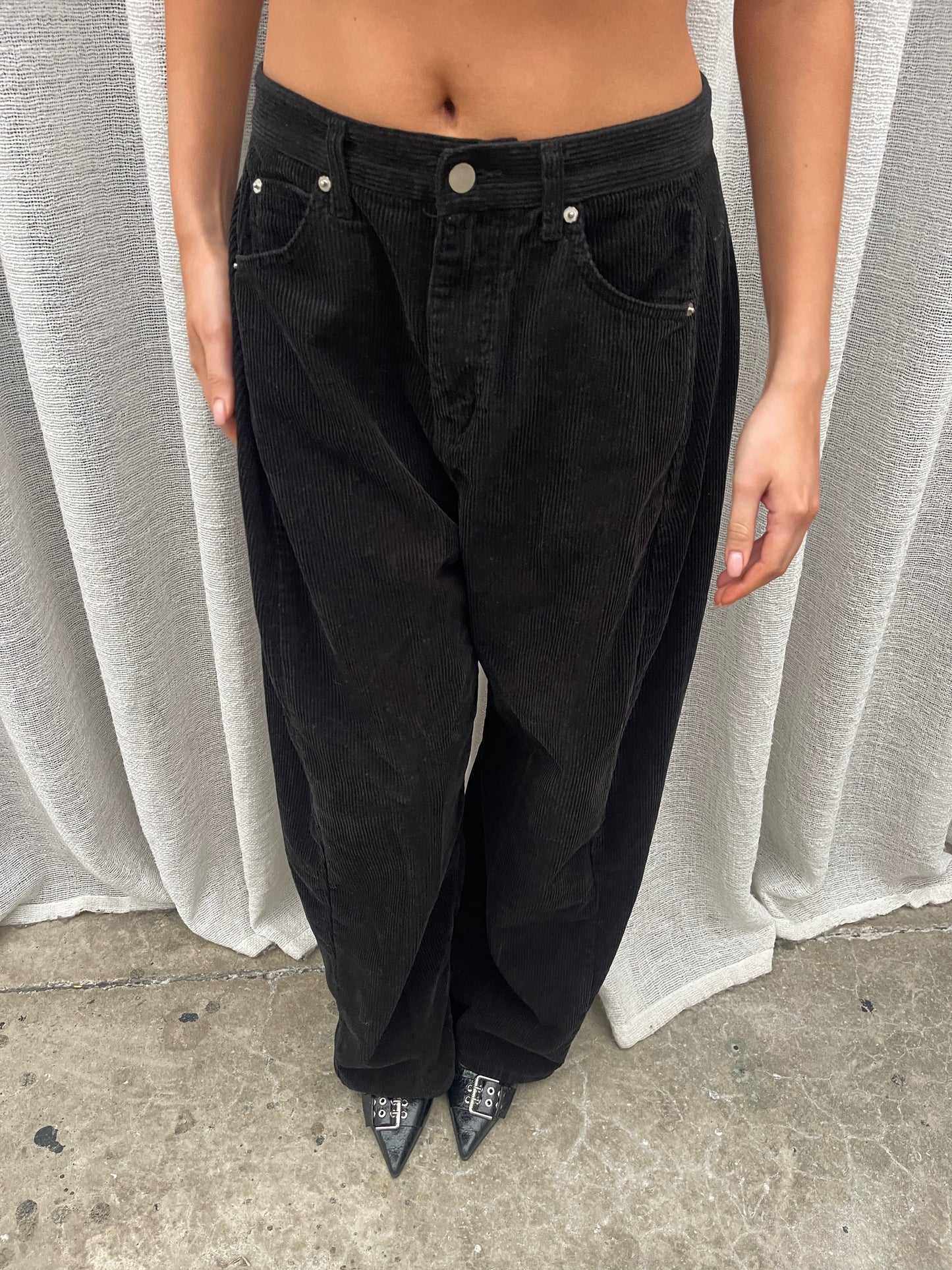 Baggy Wide Leg Corduroy Pants Blue-Black