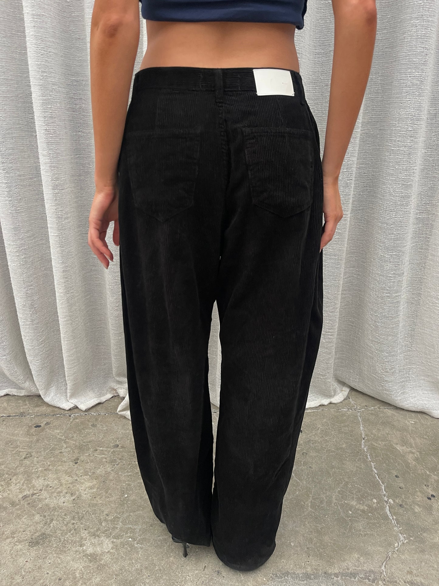Baggy Wide Leg Corduroy Pants Blue-Black