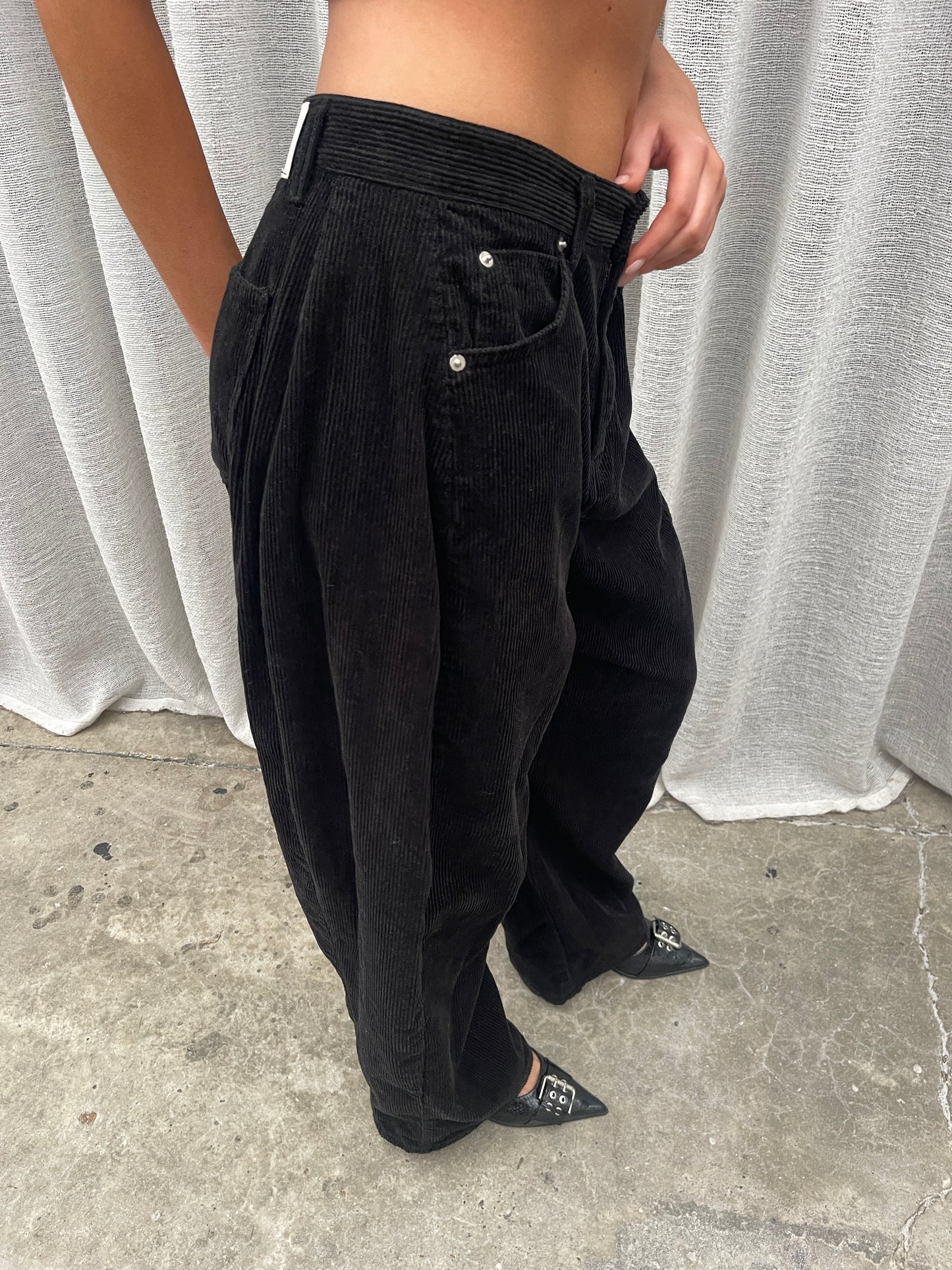 Baggy Wide Leg Corduroy Pants Blue-Black