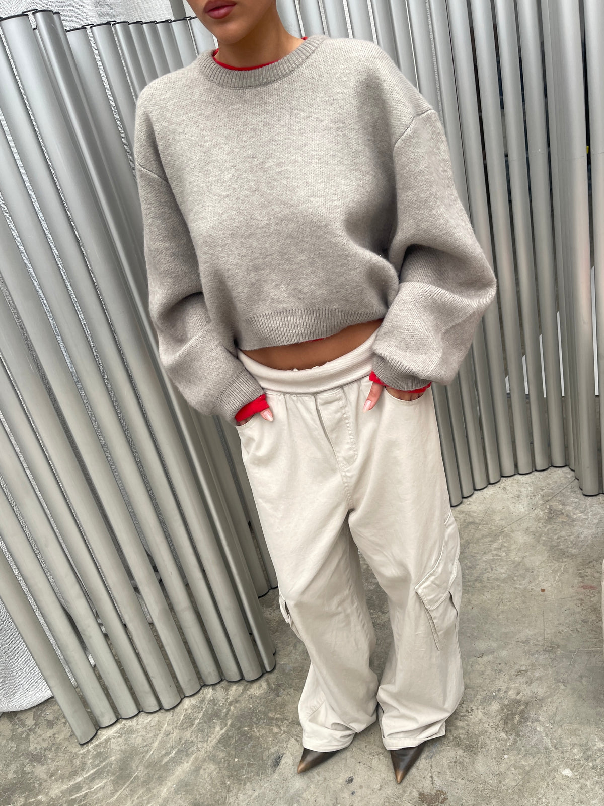 Oversized Cropped Knit Grey