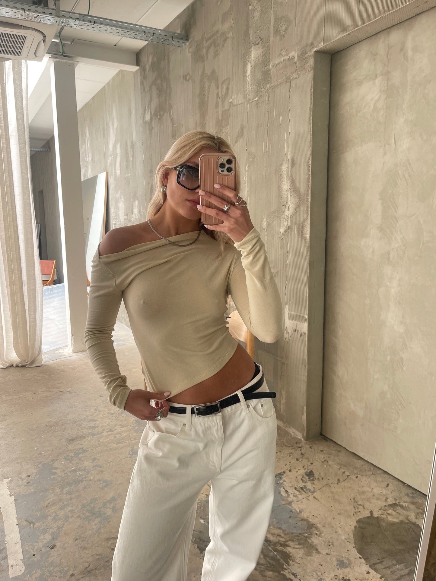 Off Shoulder Draped Slit Top Butter Yellow