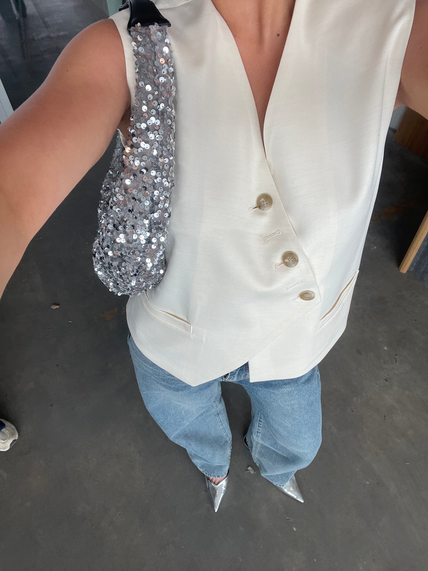 Sequined Banana Shoulder Bag