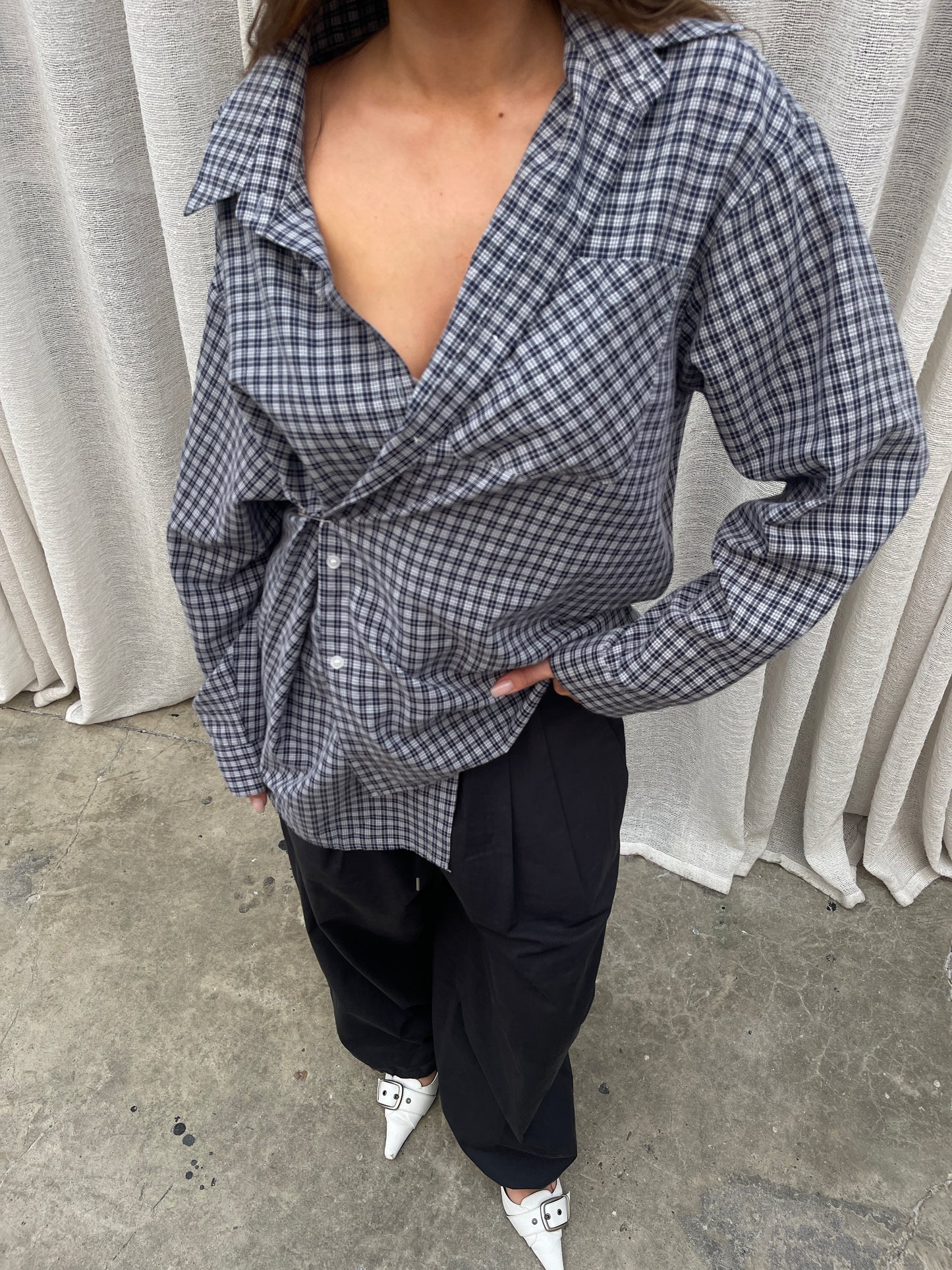 Oversized Checked Shirt Navy