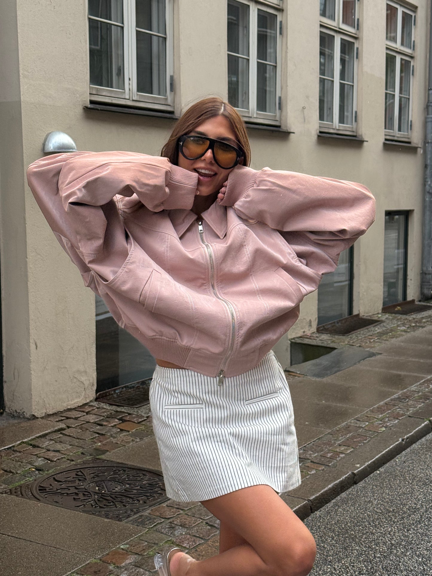 Oversized Contrast Stitch Jacket Dusty Pink