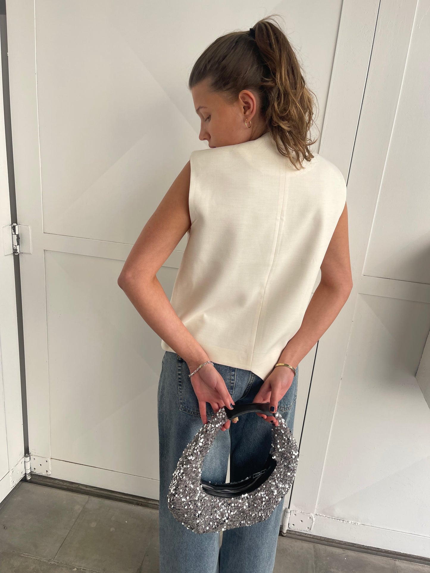 Sequined Banana Shoulder Bag
