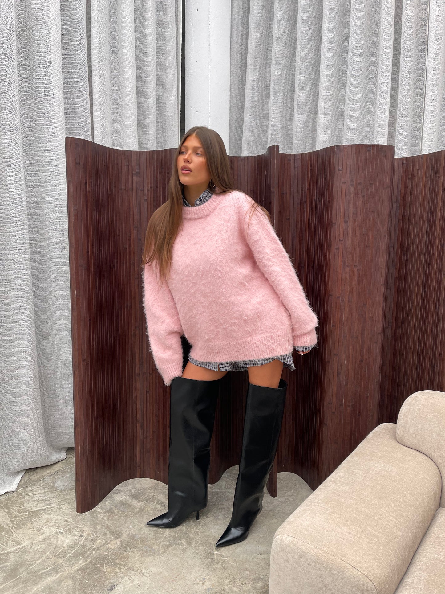 Oversized Wool Mix Jumper Pink