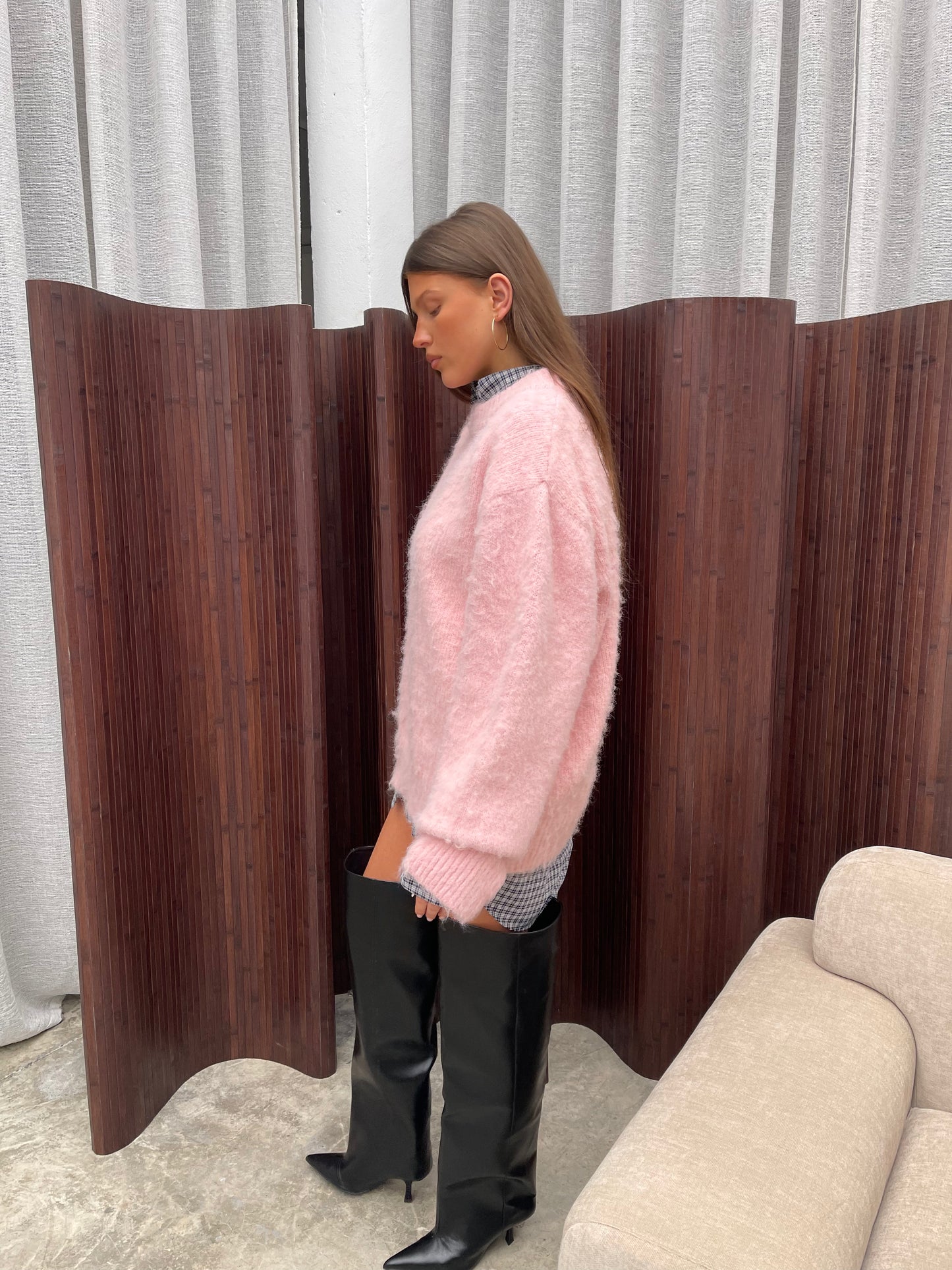 Oversized Wool Mix Jumper Pink