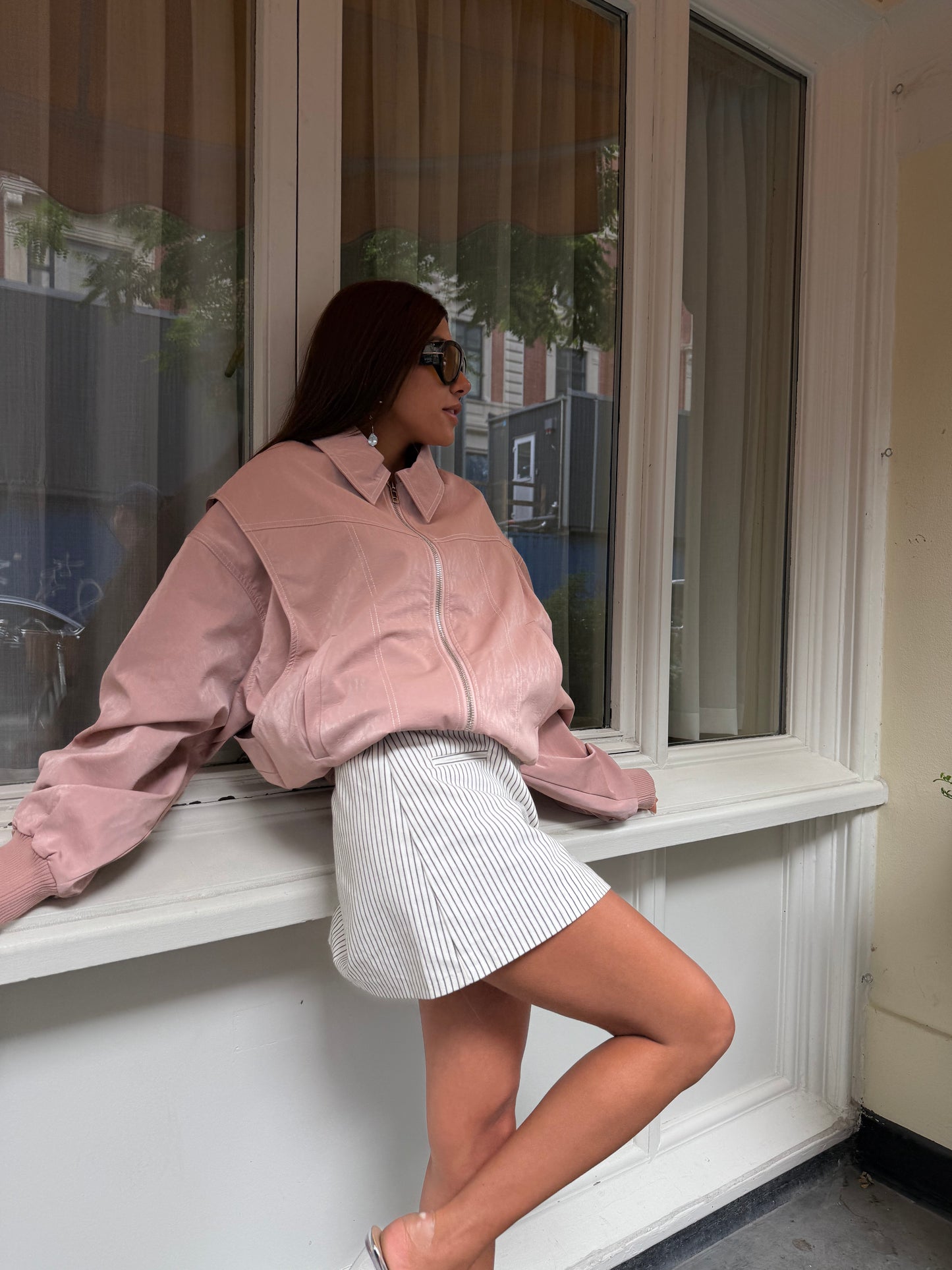 Oversized Contrast Stitch Jacket Dusty Pink