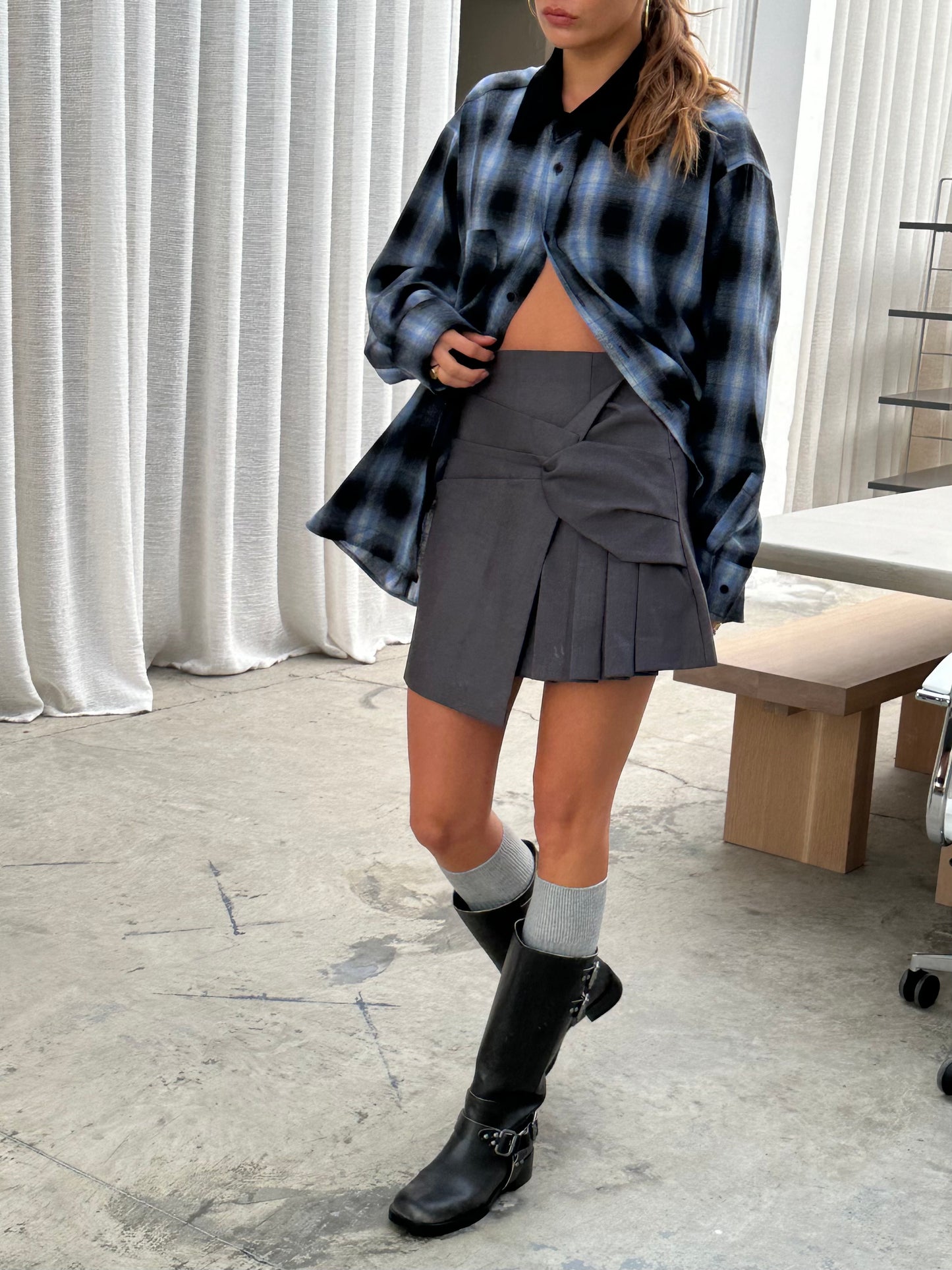 Oversized Plaid Flannel Shirt Blue