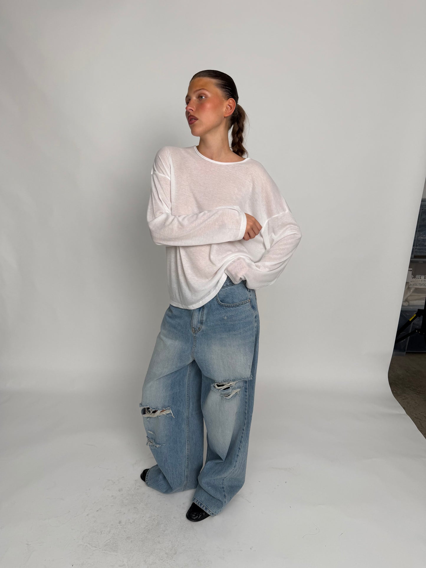 Sheer Loose Longsleeve Tee White